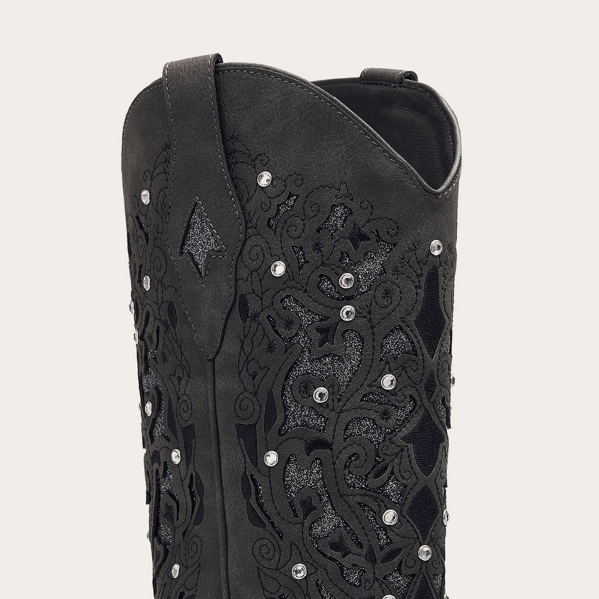 The Ballou - Charcoal Embroidered Cowgirl Boots with Rhinestone and Cutouts - Image 10