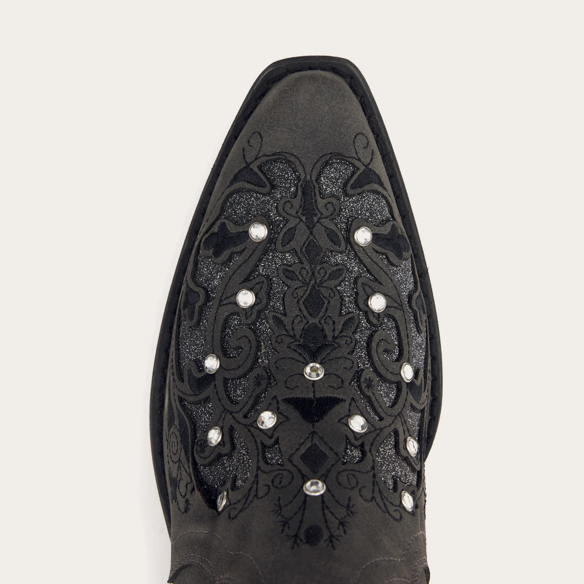 The Ballou - Charcoal Embroidered Cowgirl Boots with Rhinestone and Cutouts - Image 9