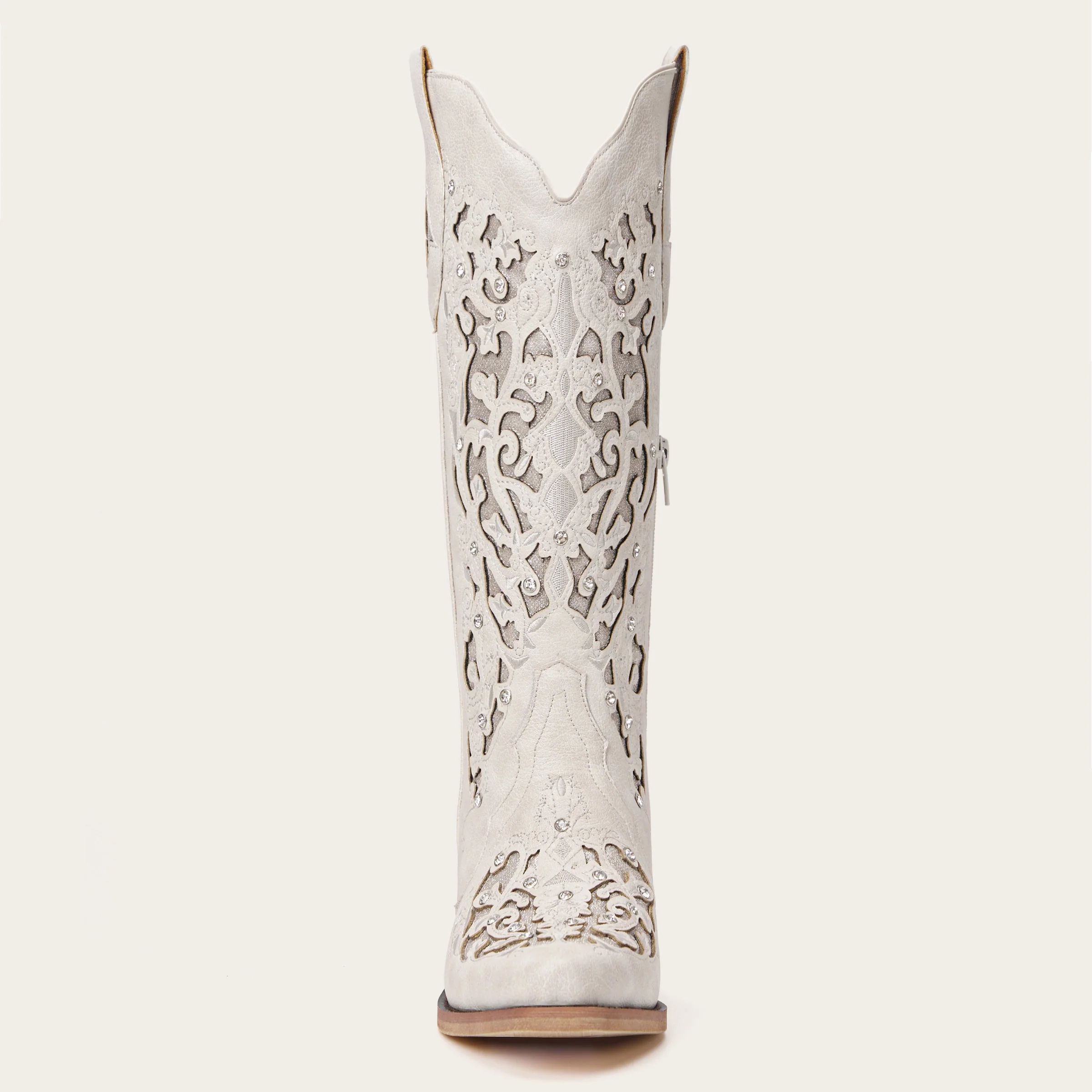 The Ballou - White Embroidered Cowgirl Boots with Rhinestone and Cutouts - Image 11