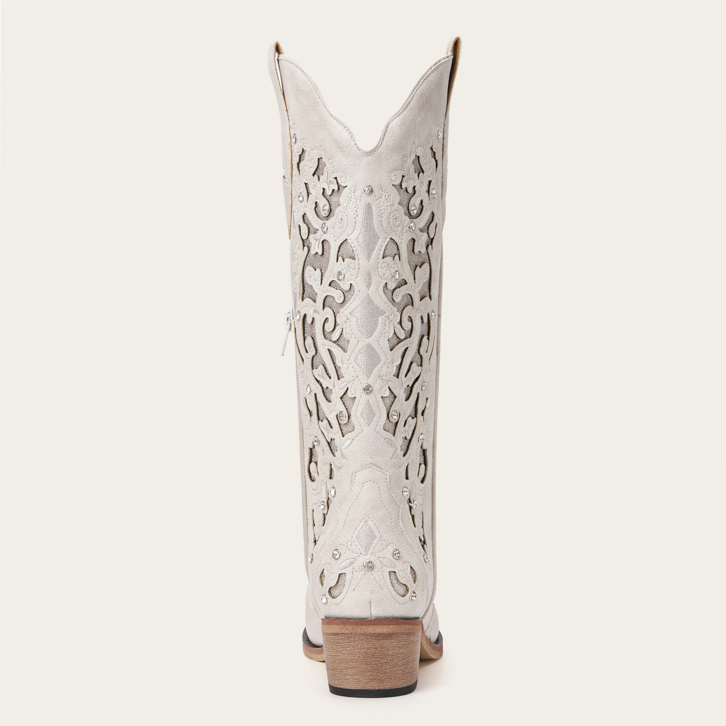The Ballou - White Embroidered Cowgirl Boots with Rhinestone and Cutouts - Image 12