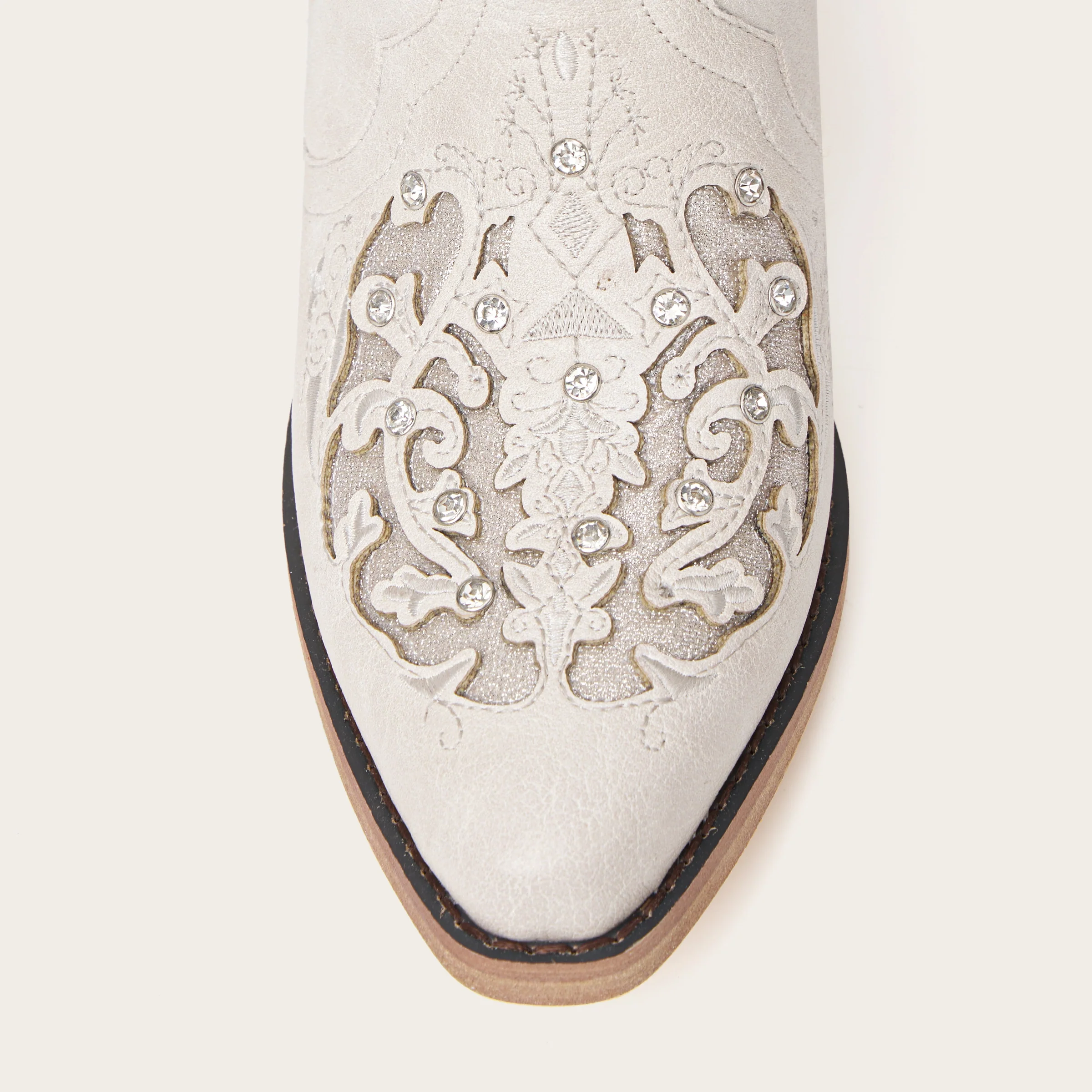 The Ballou - White Embroidered Cowgirl Boots with Rhinestone and Cutouts - Image 9
