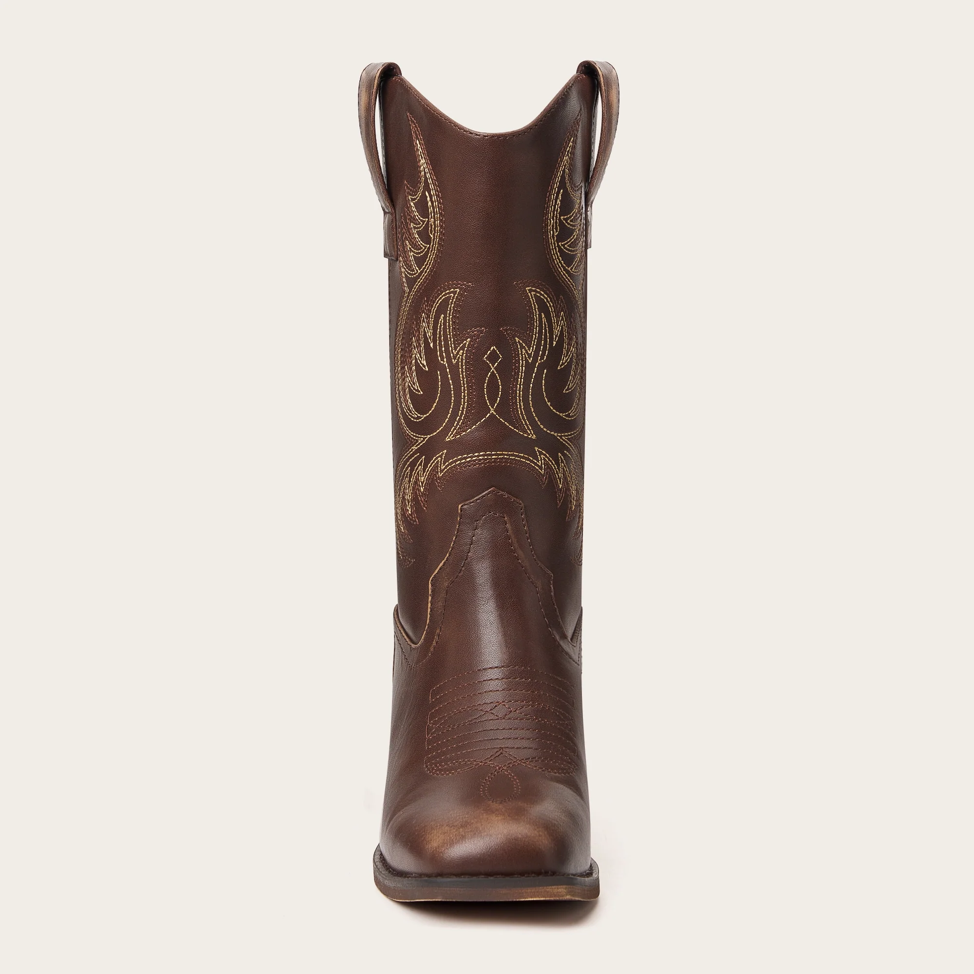 The Bronco - Brown Square Toe Embroidered Mid-calf Cowgirl Boots - Image 12