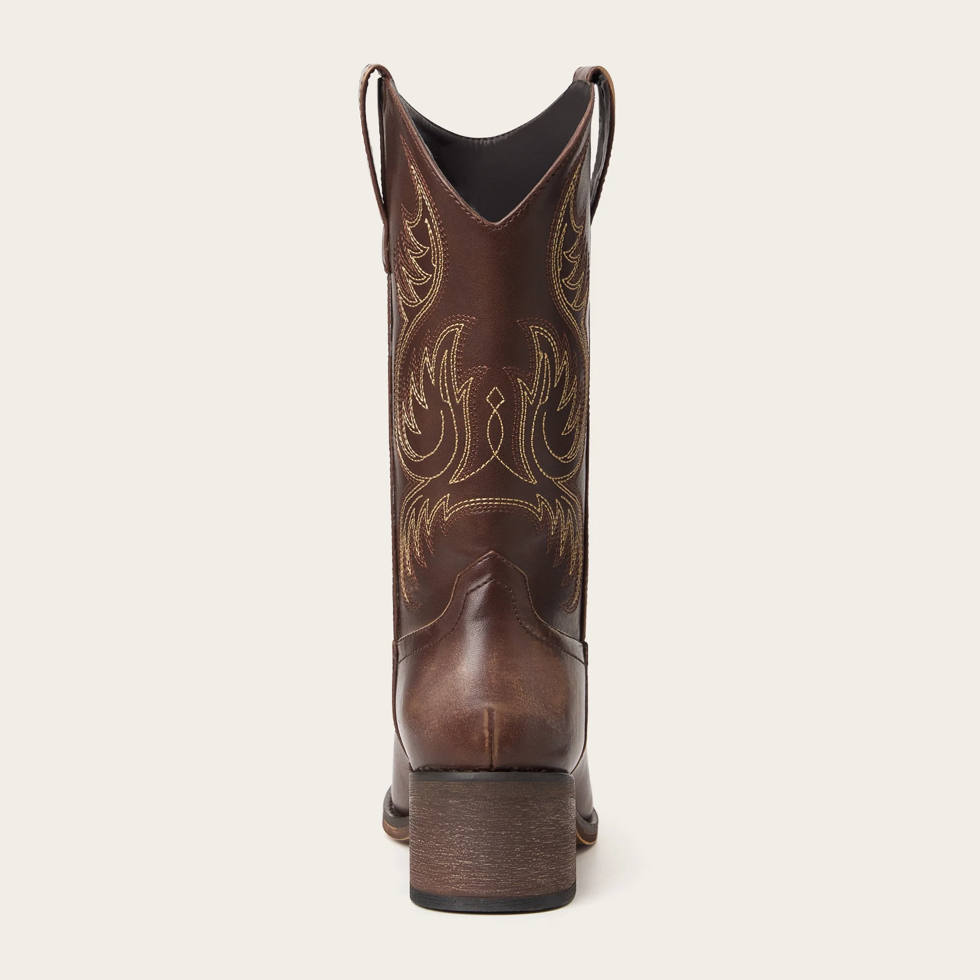 The Bronco - Brown Square Toe Embroidered Mid-calf Cowgirl Boots - Image 13