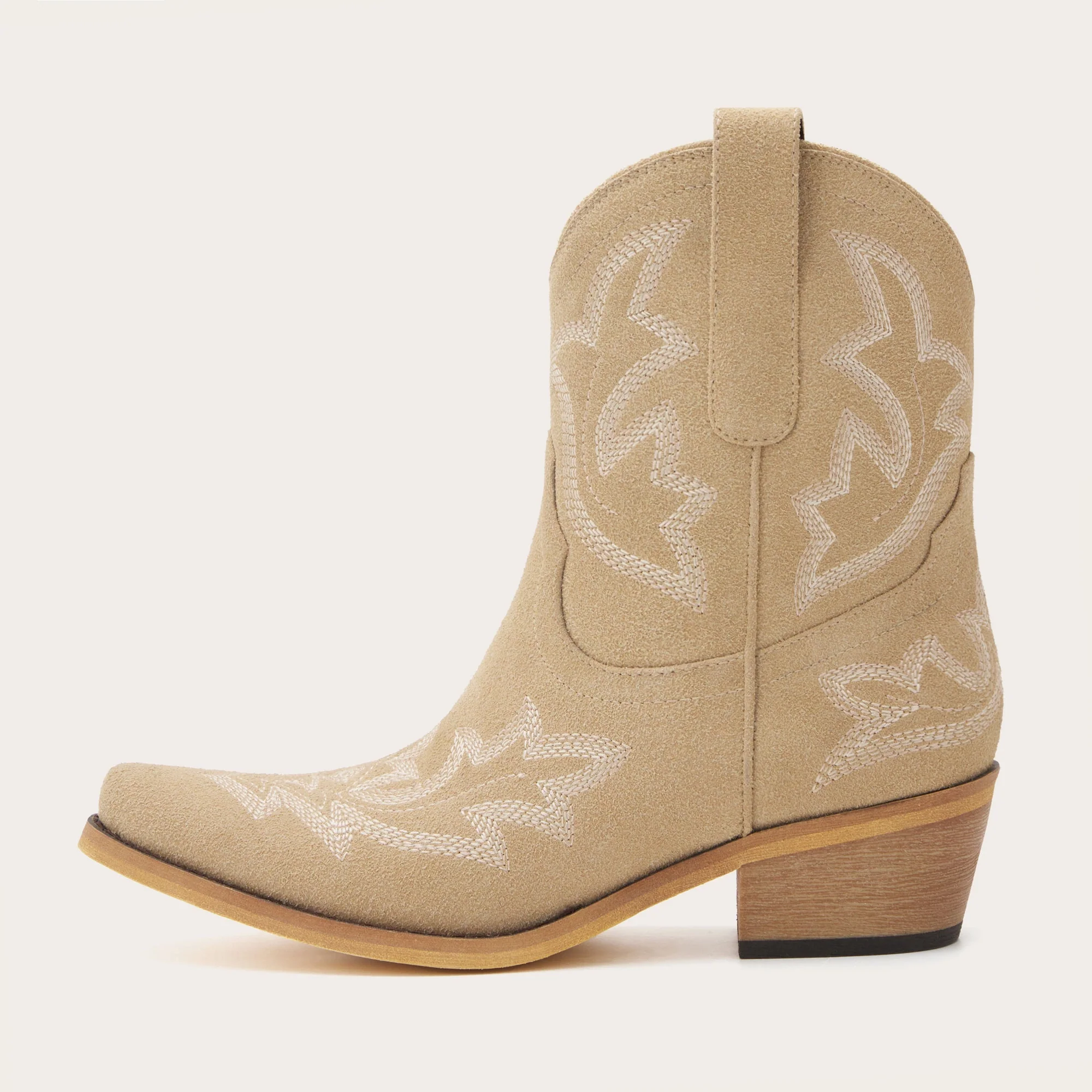 The Dakota - Beige Suede Cowgirl Booties with Classic Western Charm - Image 3