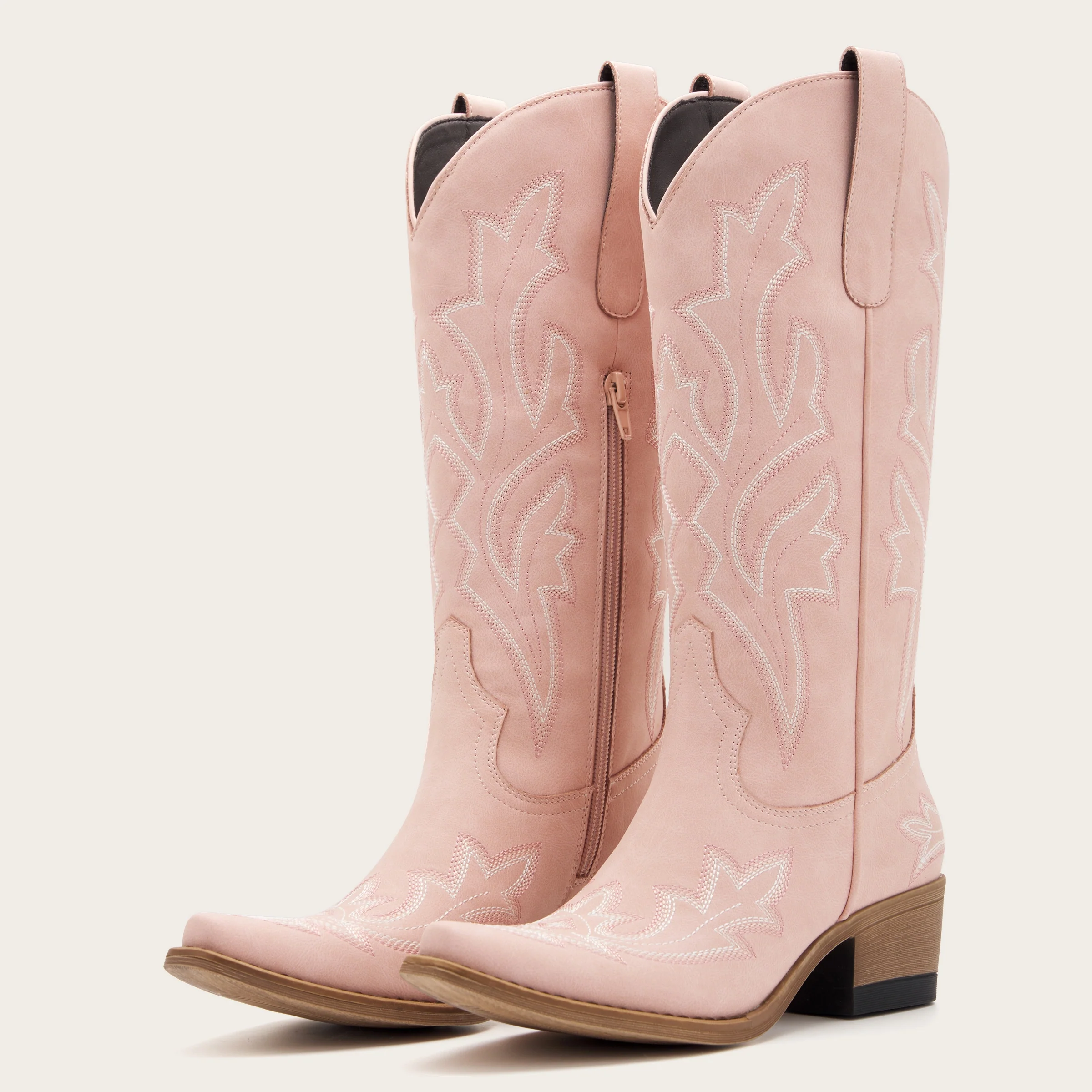 The Etta - Pink Short Tall Cowgirl Boots with Delicate Embroidery - Image 5