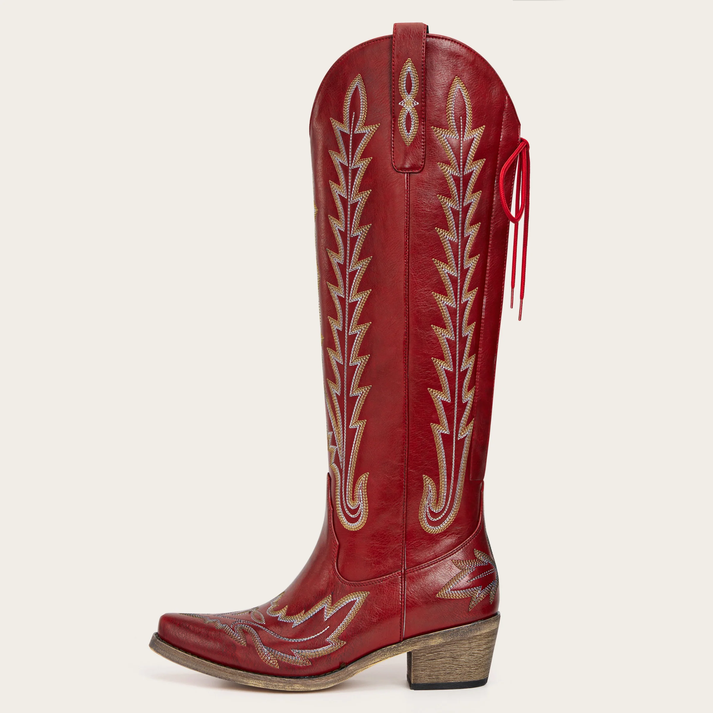 The Eula - Red Tall Wide Calf Cowgirl Boots with Intricate Western Embroidery - Image 4