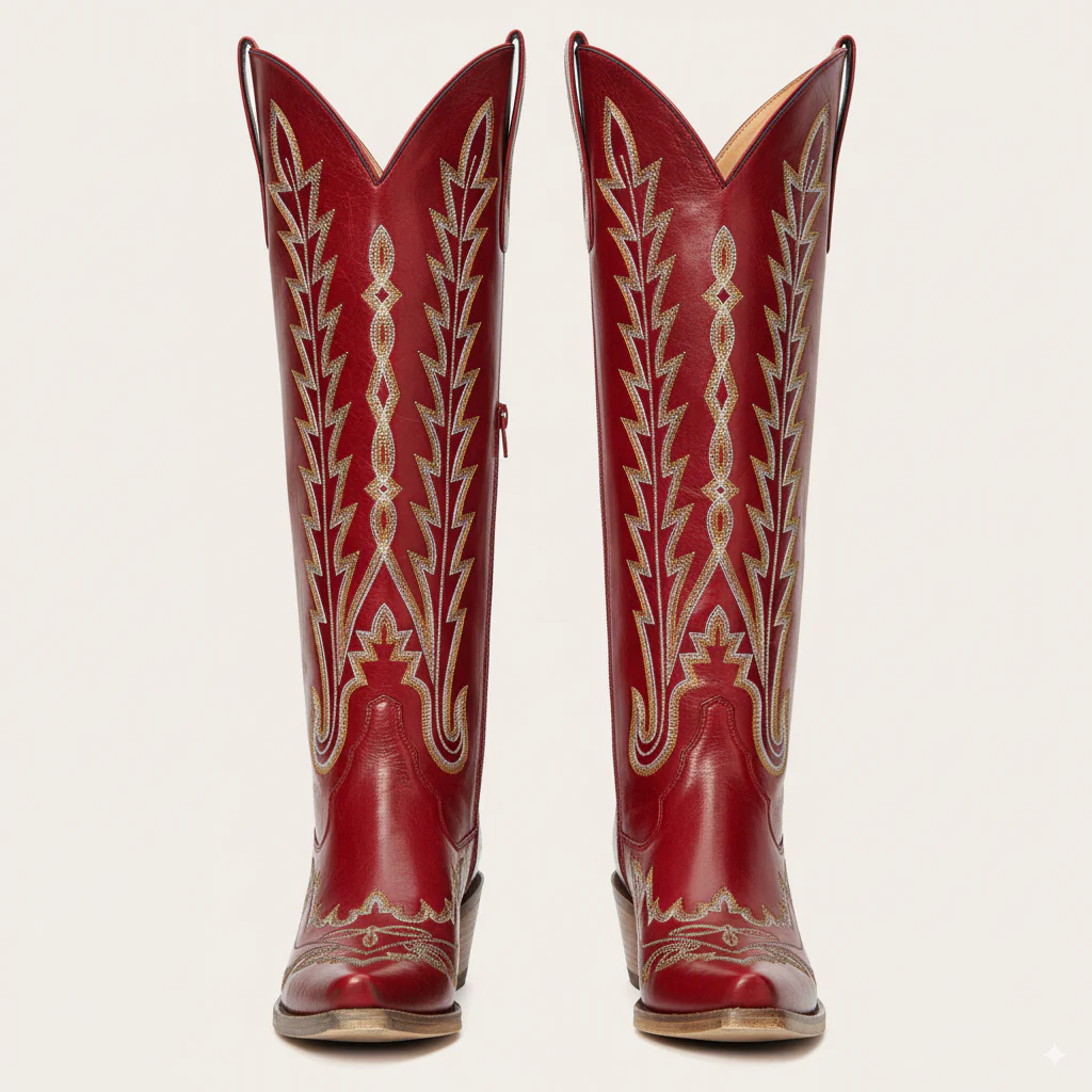 The Eula - Red Tall Wide Calf Cowgirl Boots with Intricate Western Embroidery - Image 5