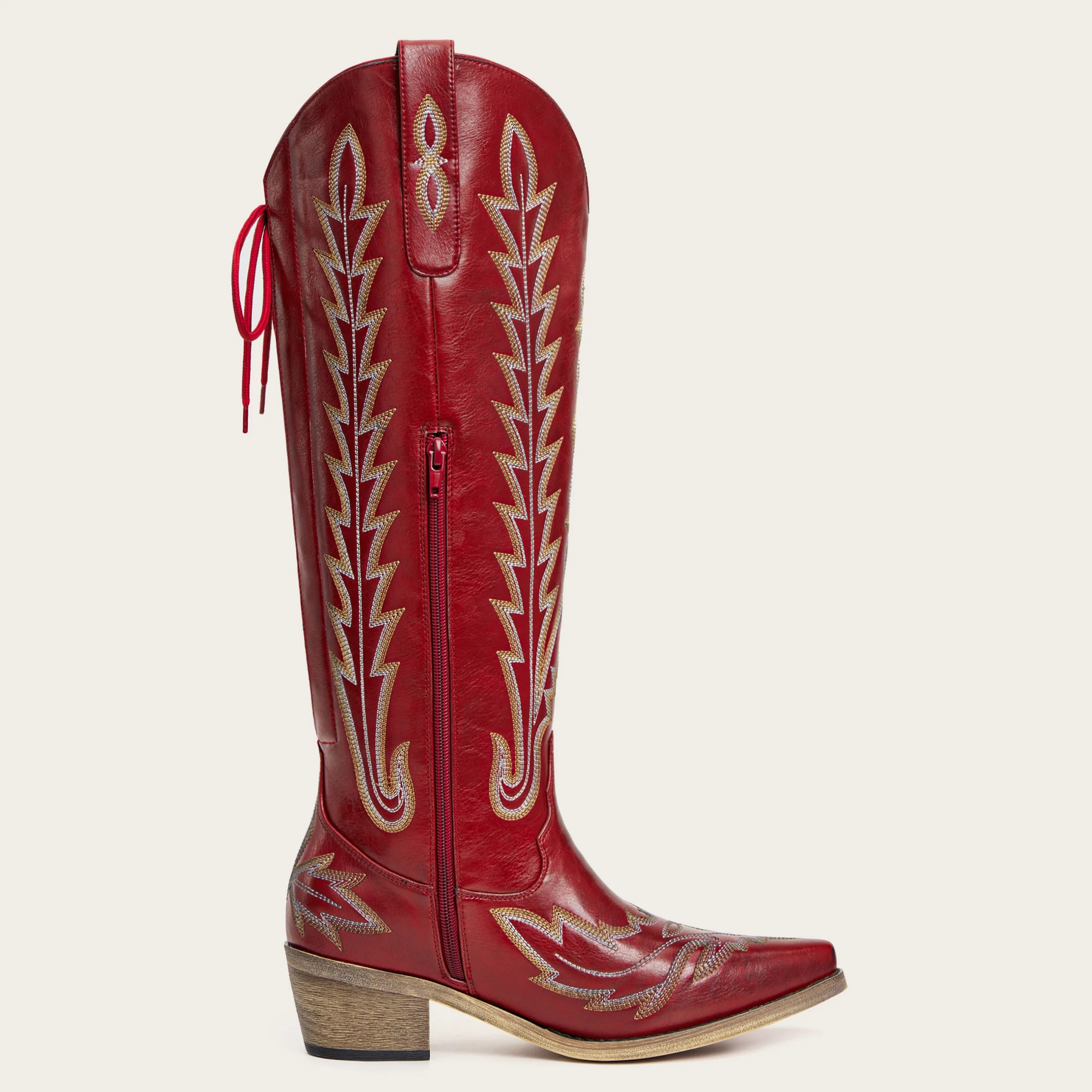 The Eula - Red Tall Wide Calf Cowgirl Boots with Intricate Western Embroidery - Image 7