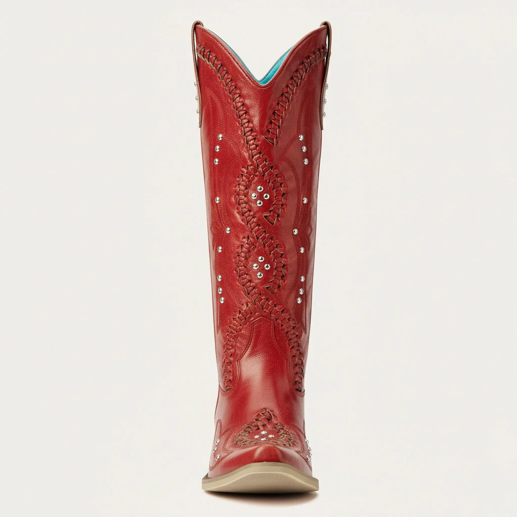 The Kitty - Red Snip Toe Rhinestone Cowgirl Boots with Cutout Woven - Image 10