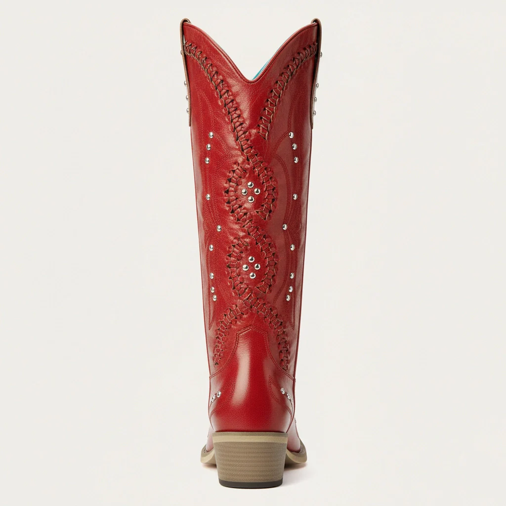 The Kitty - Red Snip Toe Rhinestone Cowgirl Boots with Cutout Woven - Image 11