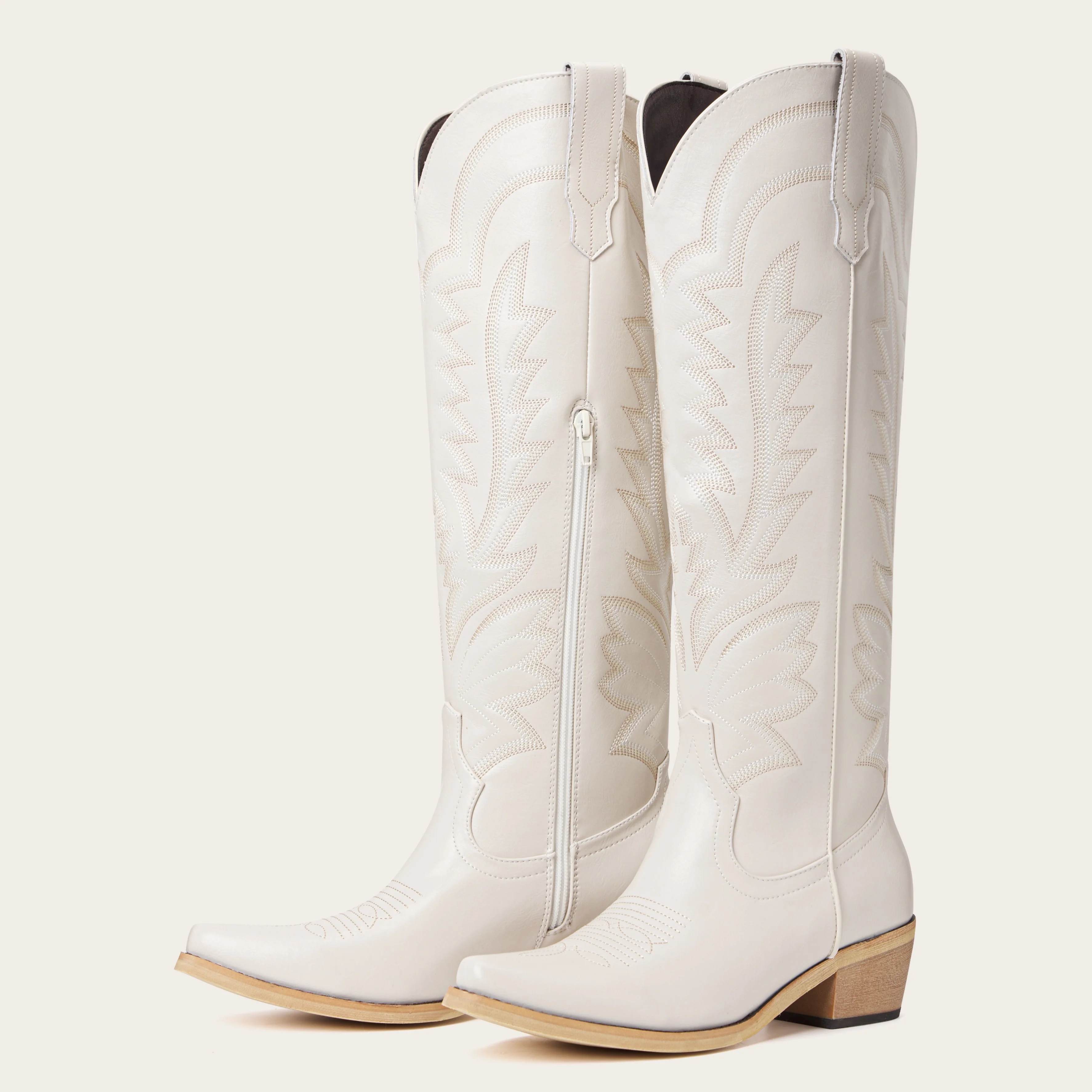 The Laurey - Ivory Embroidered Cowgirl Boots with Classic Western Flair - Image 5