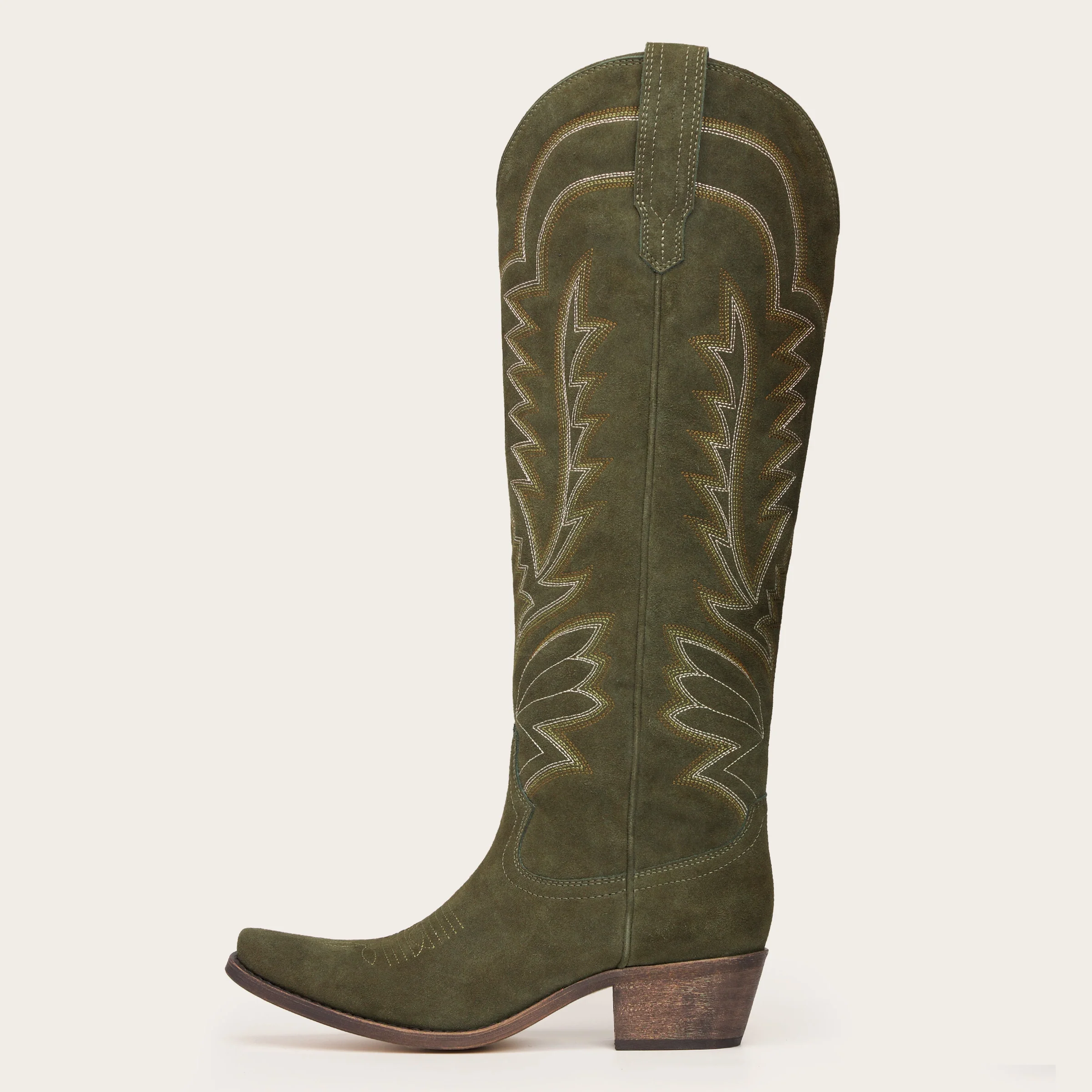 The Laurey - Olive Suede Embroidered Cowgirl Boots with Classic Western Flair - Image 4