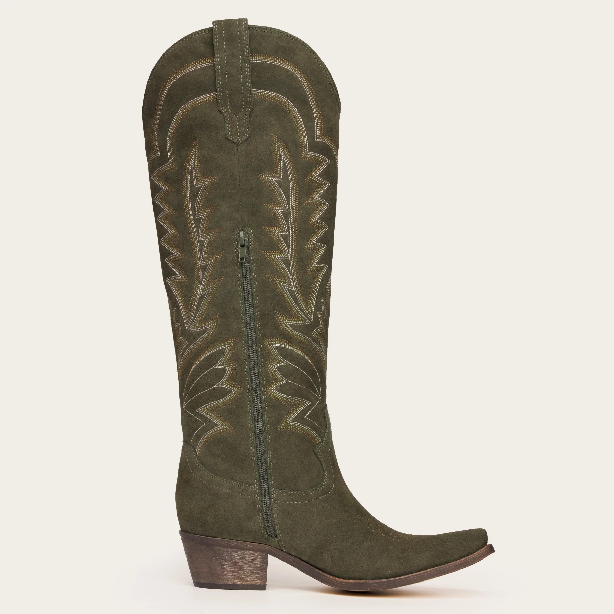 The Laurey - Olive Suede Embroidered Cowgirl Boots with Classic Western Flair - Image 5