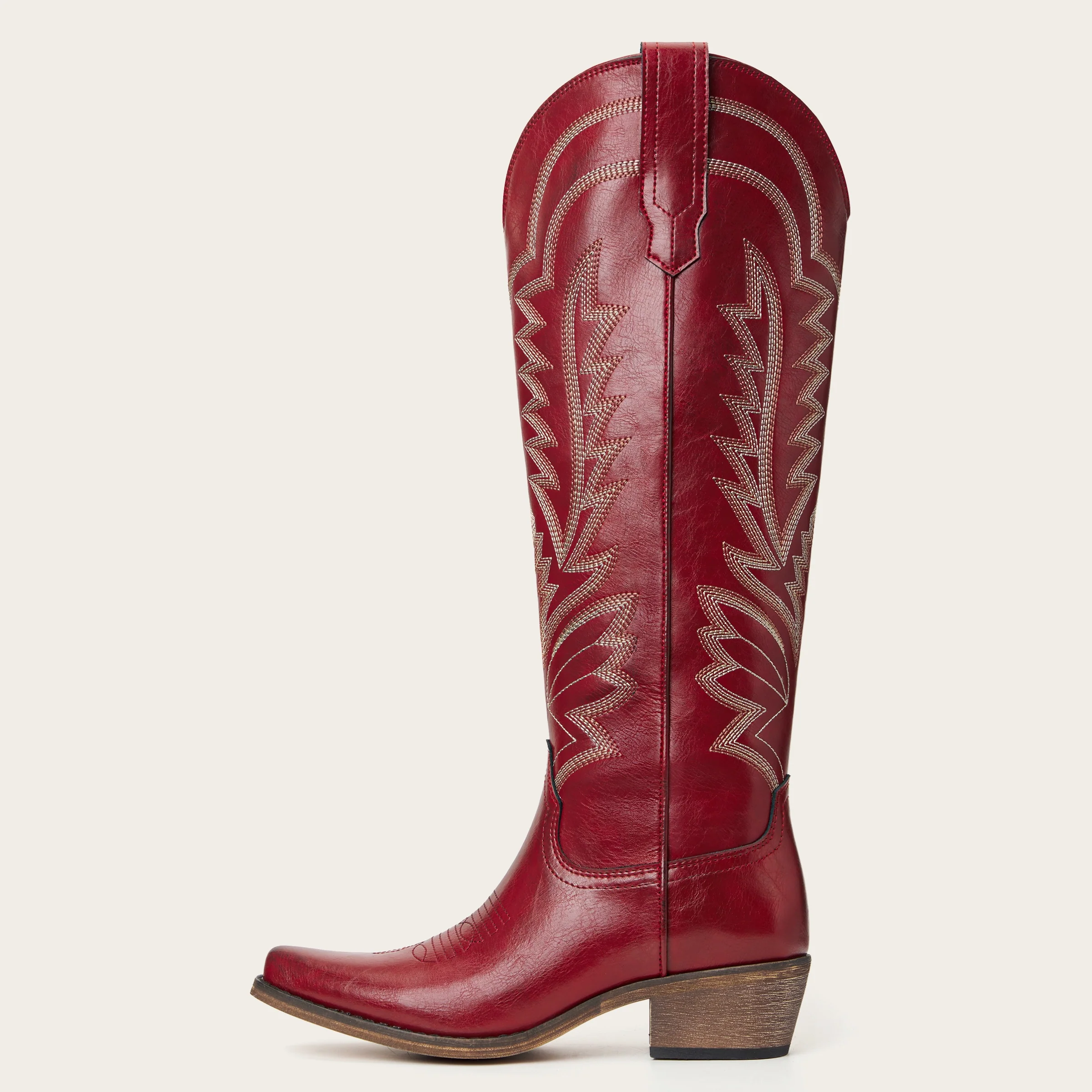 The Laurey - Crimson Embroidered Cowgirl Boots with Classic Western Flair - Image 4