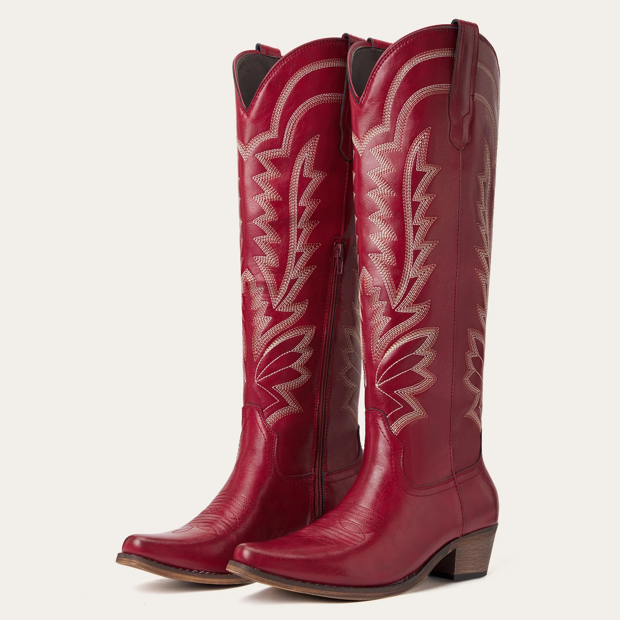 The Laurey - Crimson Embroidered Cowgirl Boots with Classic Western Flair - Image 5