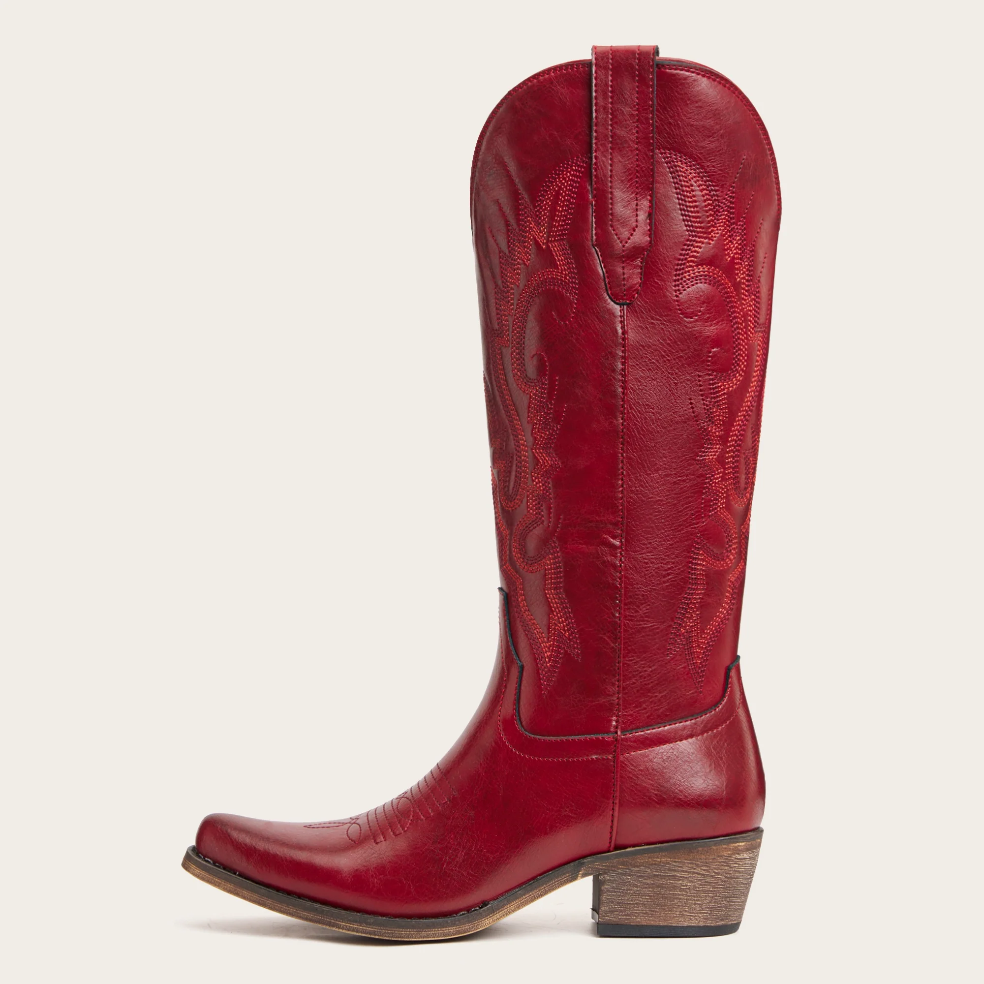 The Phoenix - Crimson Short Tall Cowboy Boots with Classic Western Embroidery - Image 4