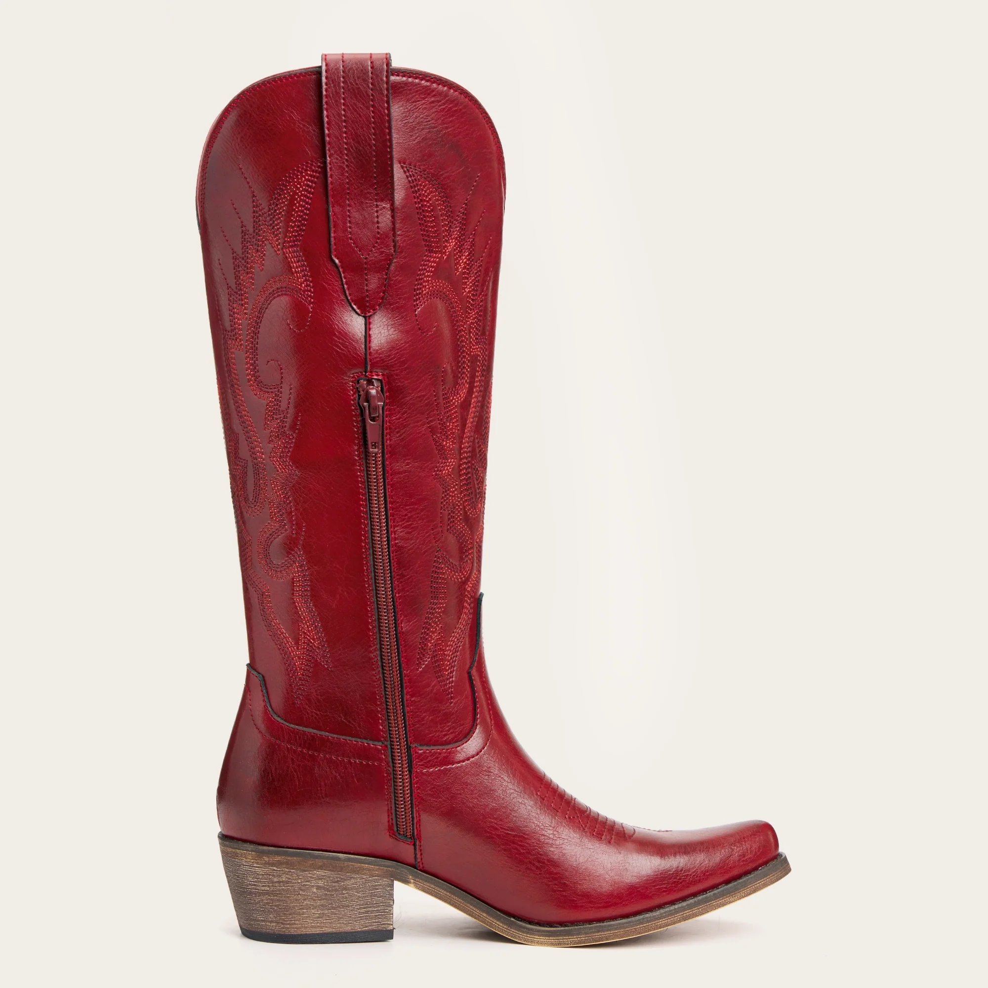 The Phoenix - Crimson Short Tall Cowboy Boots with Classic Western Embroidery - Image 5