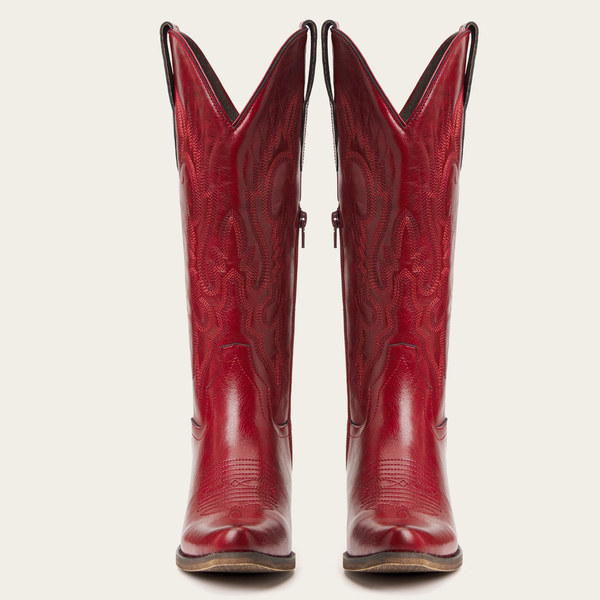The Phoenix - Crimson Short Tall Cowboy Boots with Classic Western Embroidery - Image 8