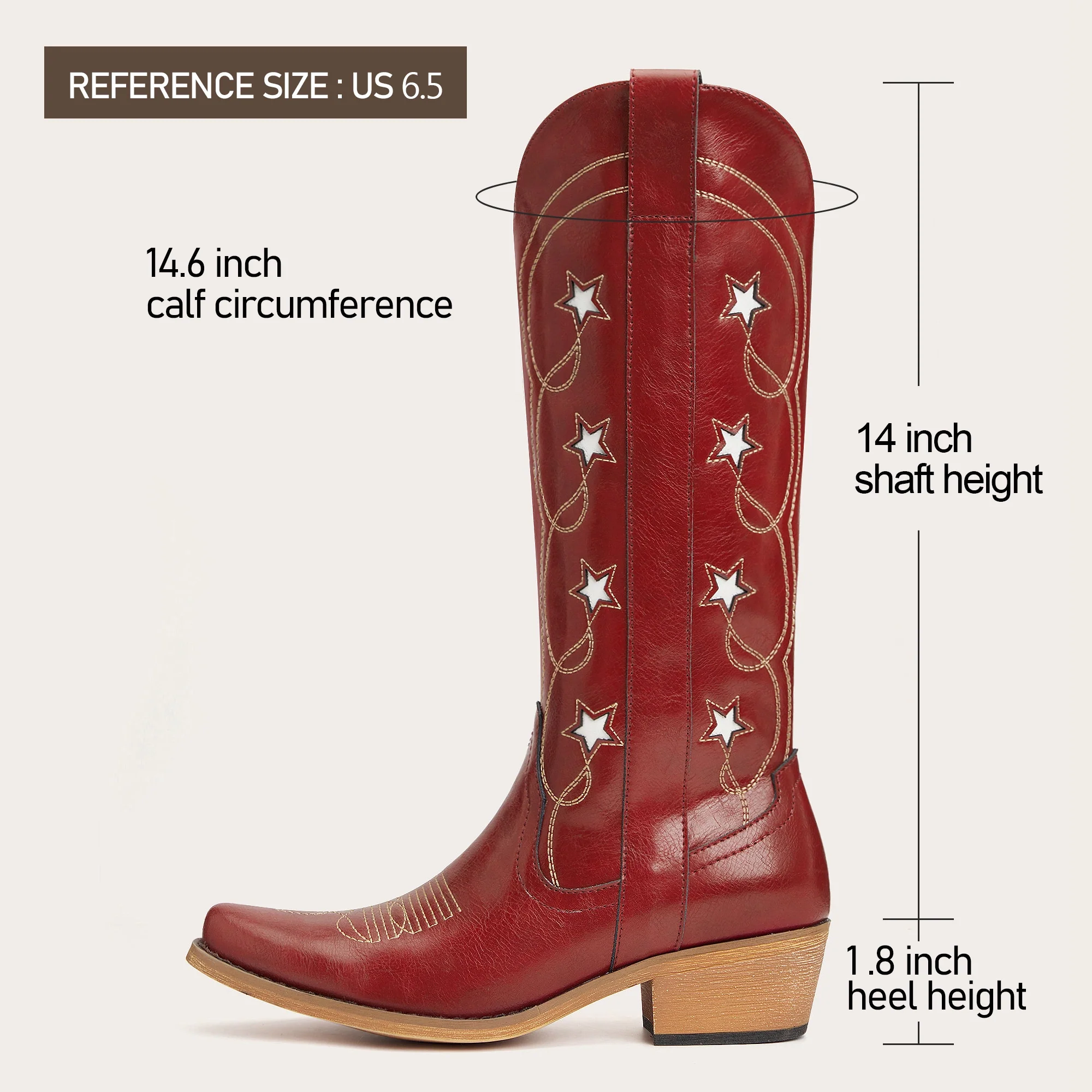 The Starla – Cherry Red Star Embroidered Cowgirl Boots - Image 3