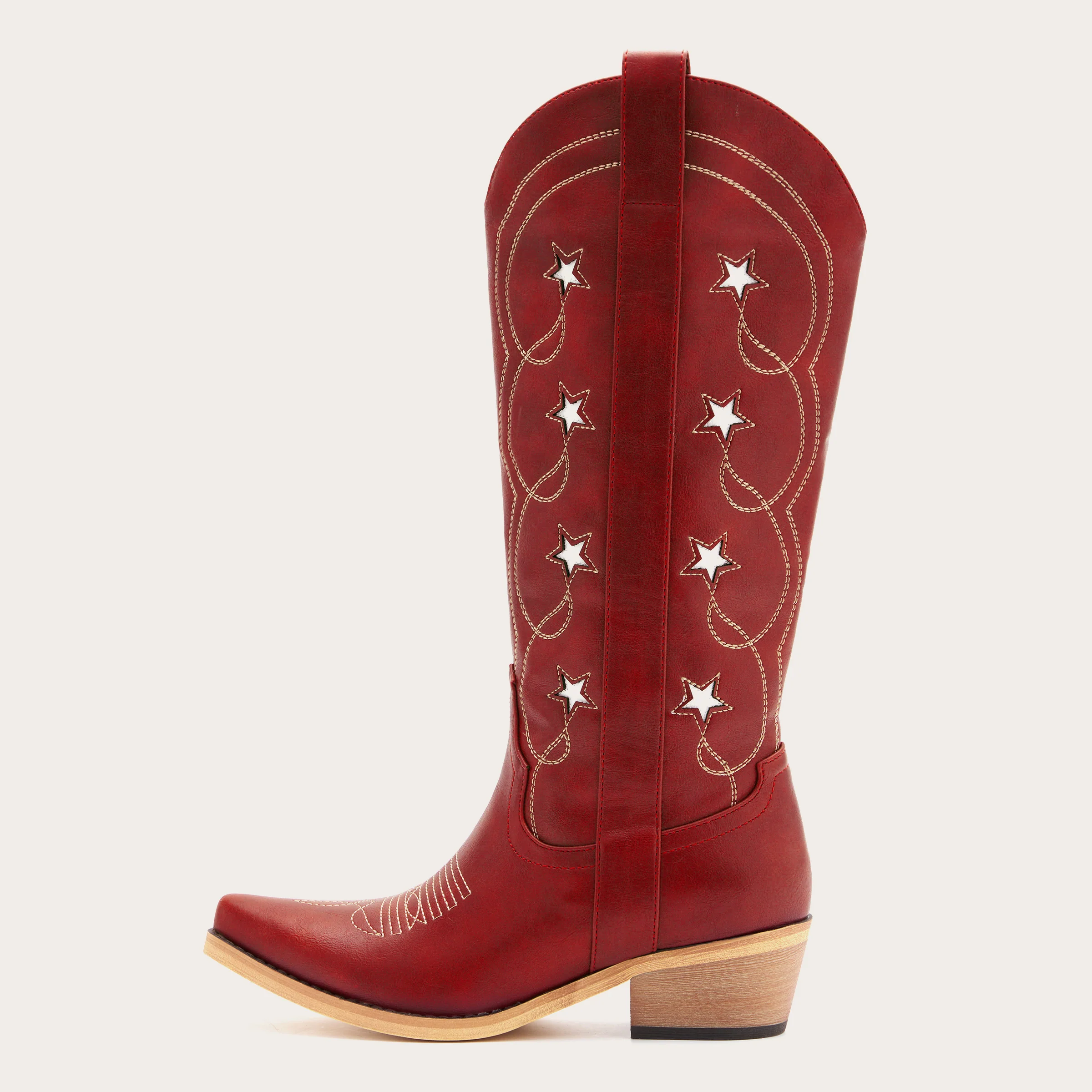The Stella - Red Starry Embroidered Cowgirl Boots with Bold Detailing - Image 4