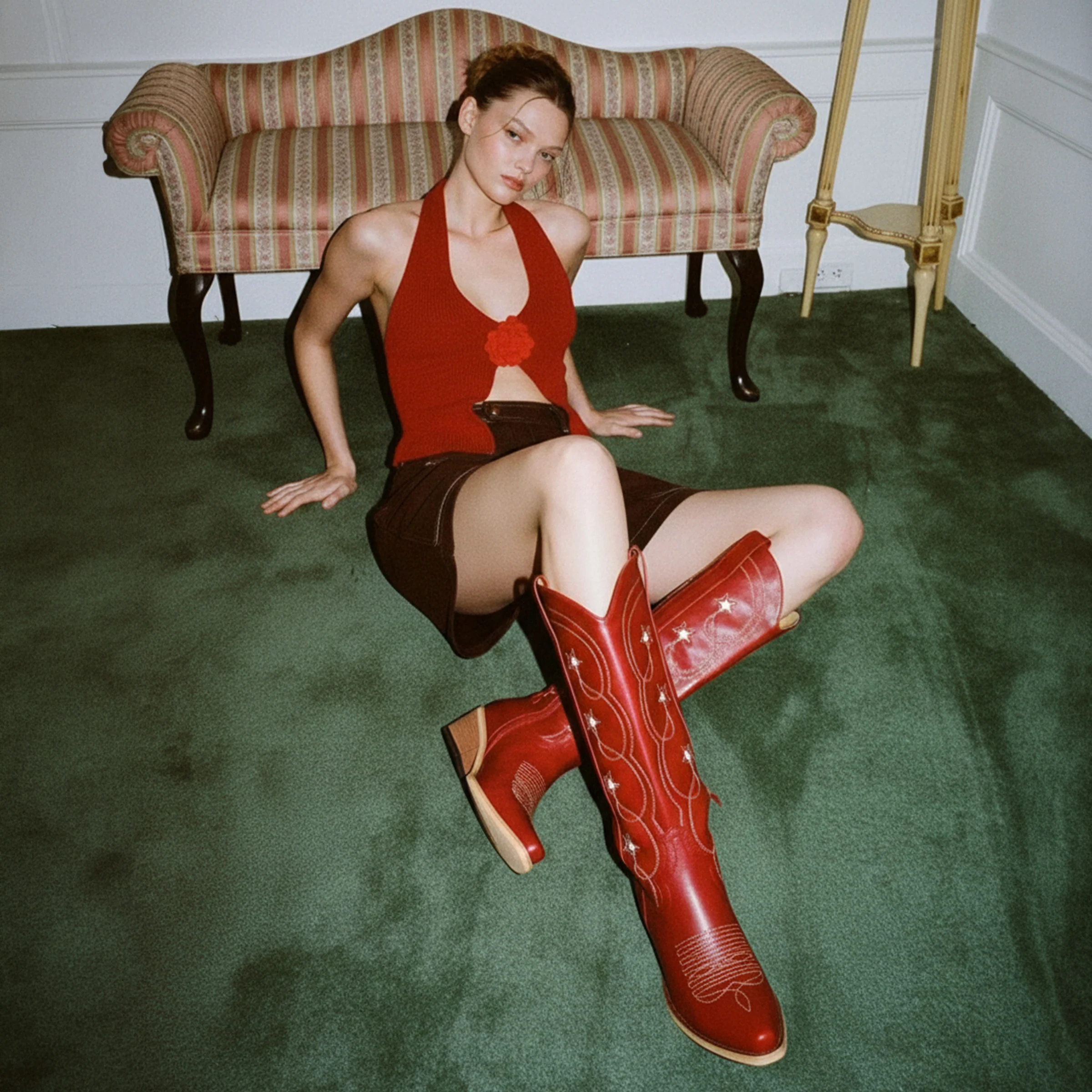 The Stella - Red Starry Embroidered Cowgirl Boots with Bold Detailing - Image 6