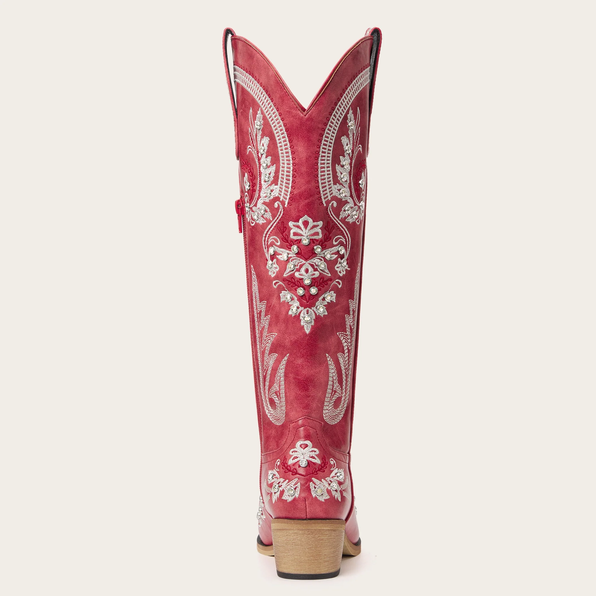The Aurelia - Crimson Blaze Women's Cowgirl Boots with Snip Toe & Floral Embroidery - Image 13