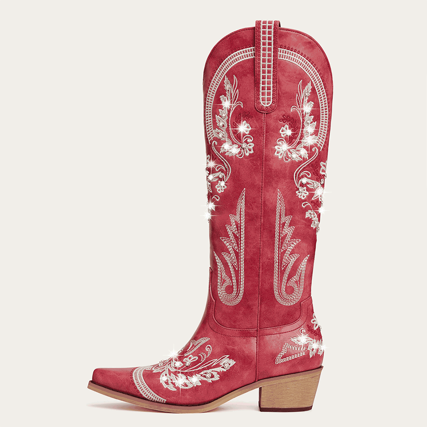 The Aurelia - Crimson Blaze Women's Cowgirl Boots with Snip Toe & Floral Embroidery - Image 4
