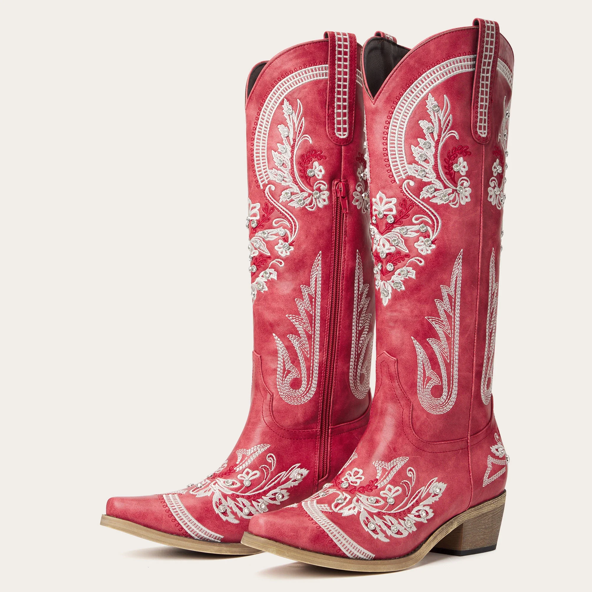 The Aurelia - Crimson Blaze Women's Cowgirl Boots with Snip Toe & Floral Embroidery - Image 5