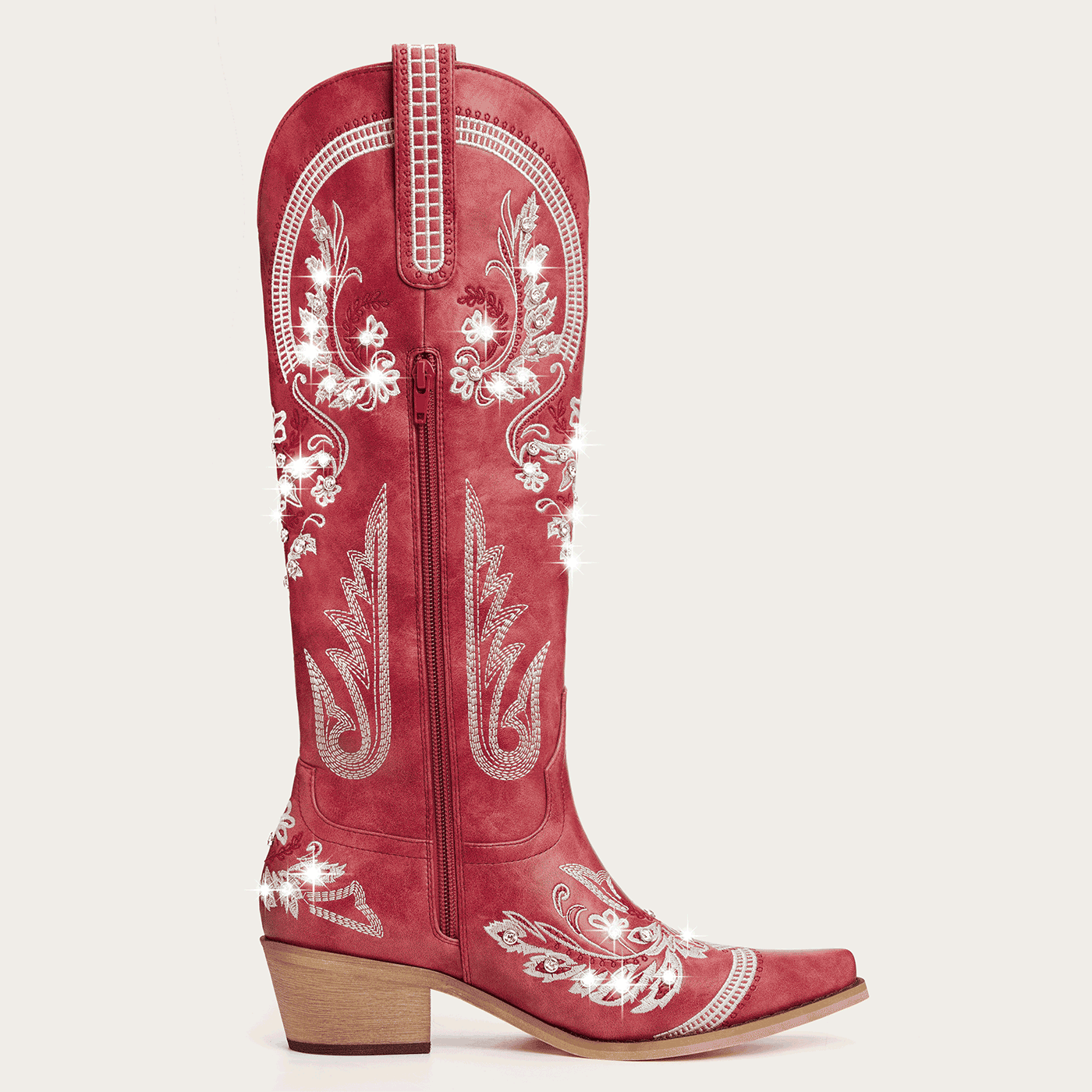 The Aurelia - Crimson Blaze Women's Cowgirl Boots with Snip Toe & Floral Embroidery - Image 8