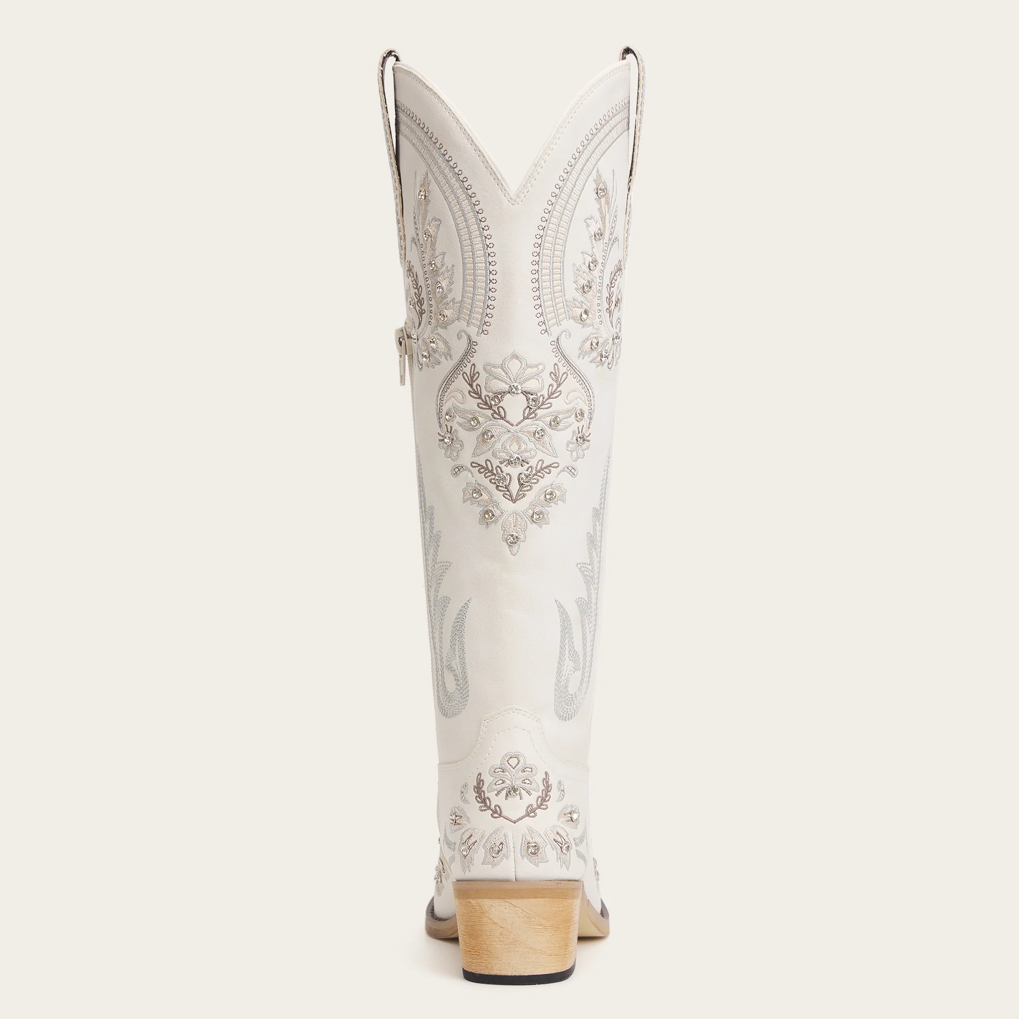 The Aurelia - Ivory Pearl Women's Cowgirl Boots with Snip Toe & Floral Embroidery - Image 12