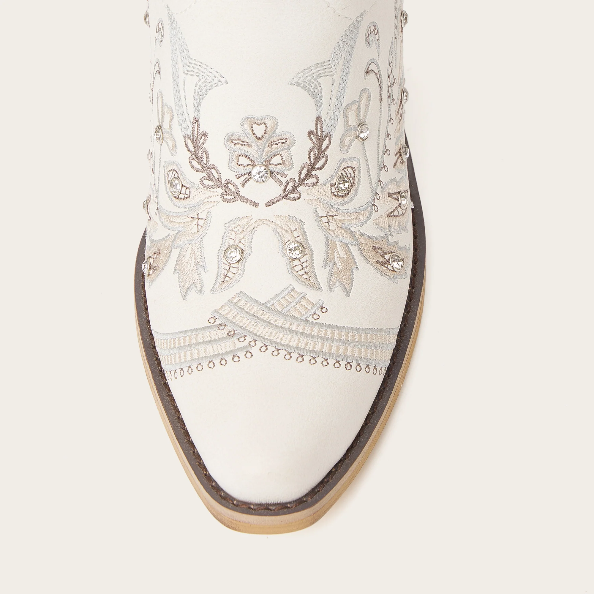 The Aurelia - Ivory Pearl Women's Cowgirl Boots with Snip Toe & Floral Embroidery - Image 13