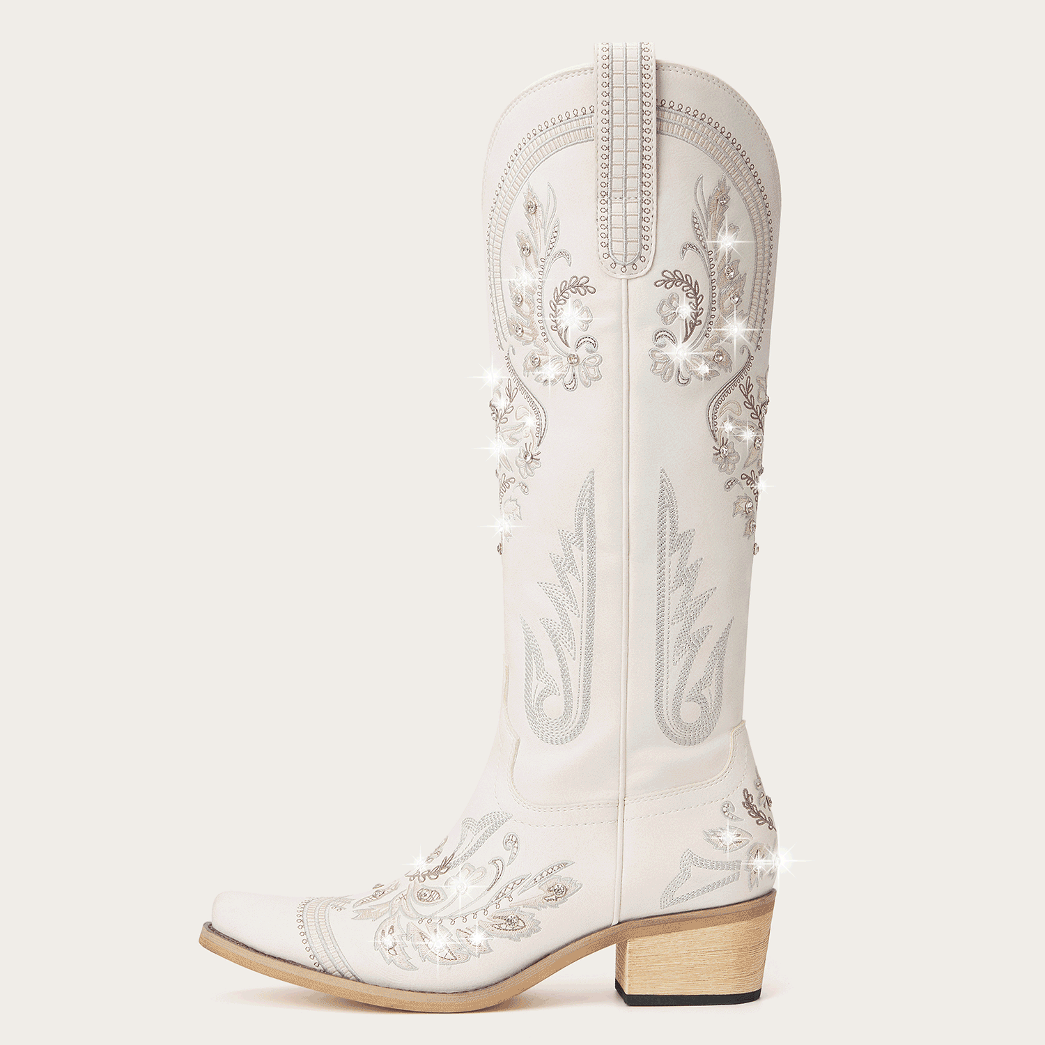 The Aurelia - Ivory Pearl Women's Cowgirl Boots with Snip Toe & Floral Embroidery - Image 4