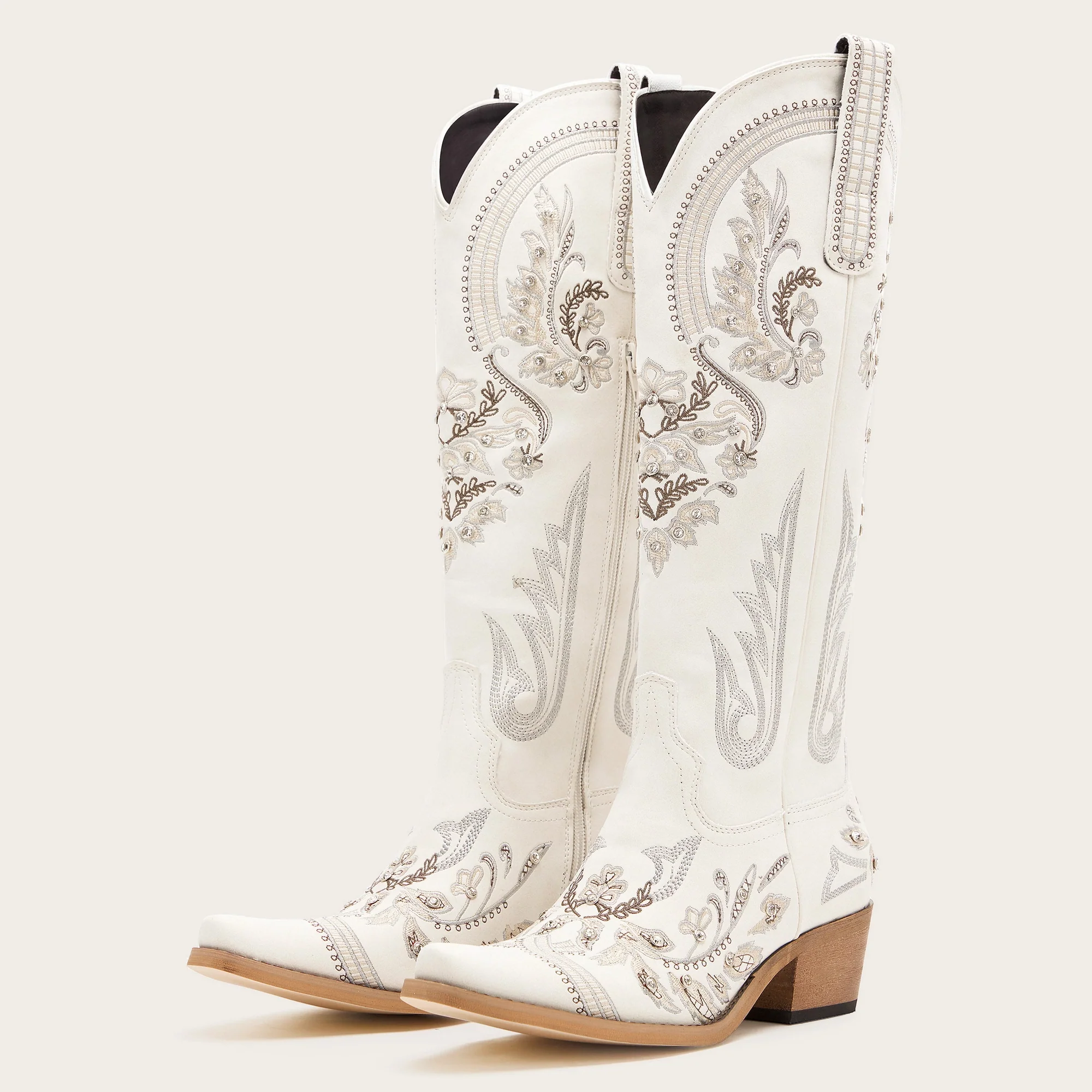 The Aurelia - Ivory Pearl Women's Cowgirl Boots with Snip Toe & Floral Embroidery - Image 5