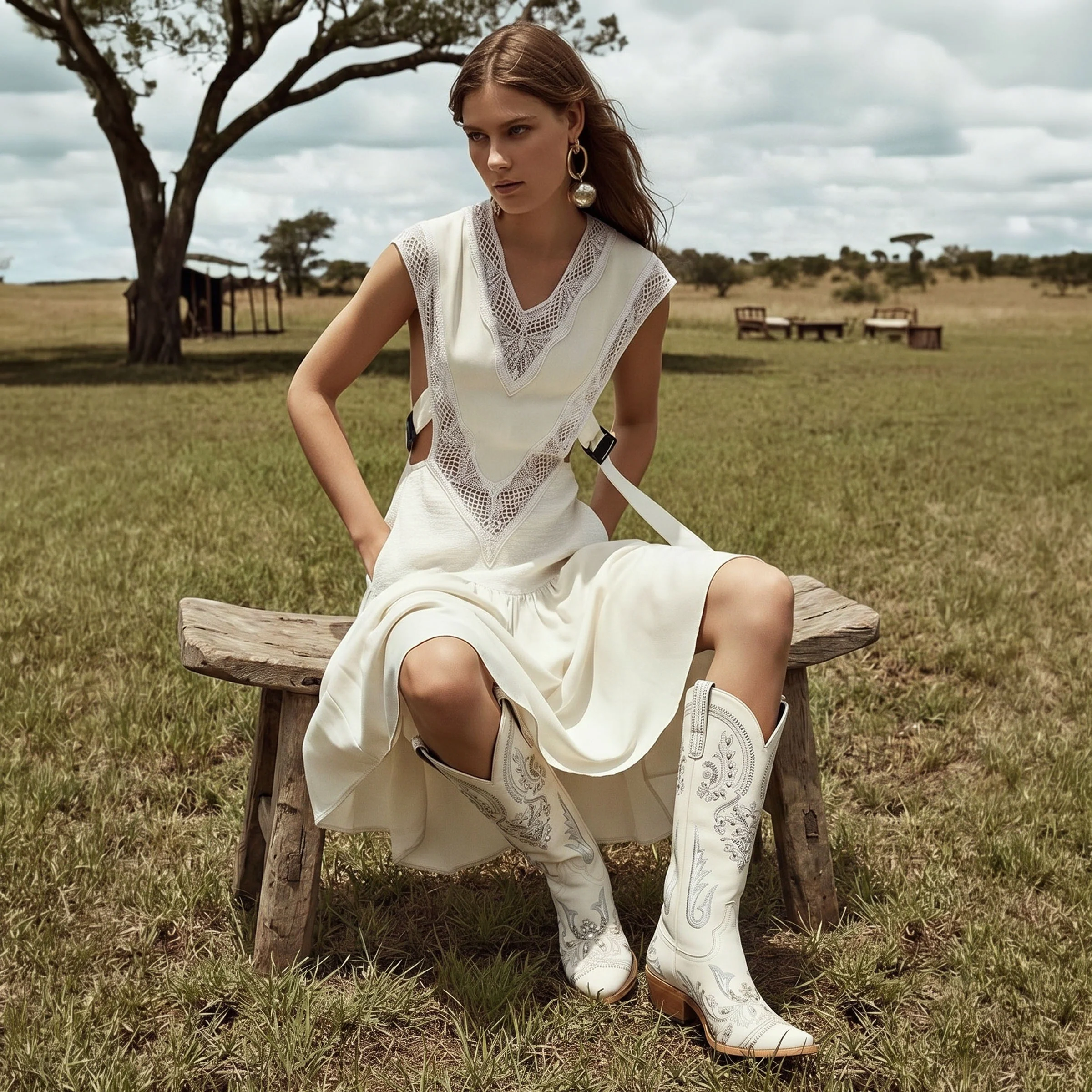 The Aurelia - Ivory Pearl Women's Cowgirl Boots with Snip Toe & Floral Embroidery - Image 7