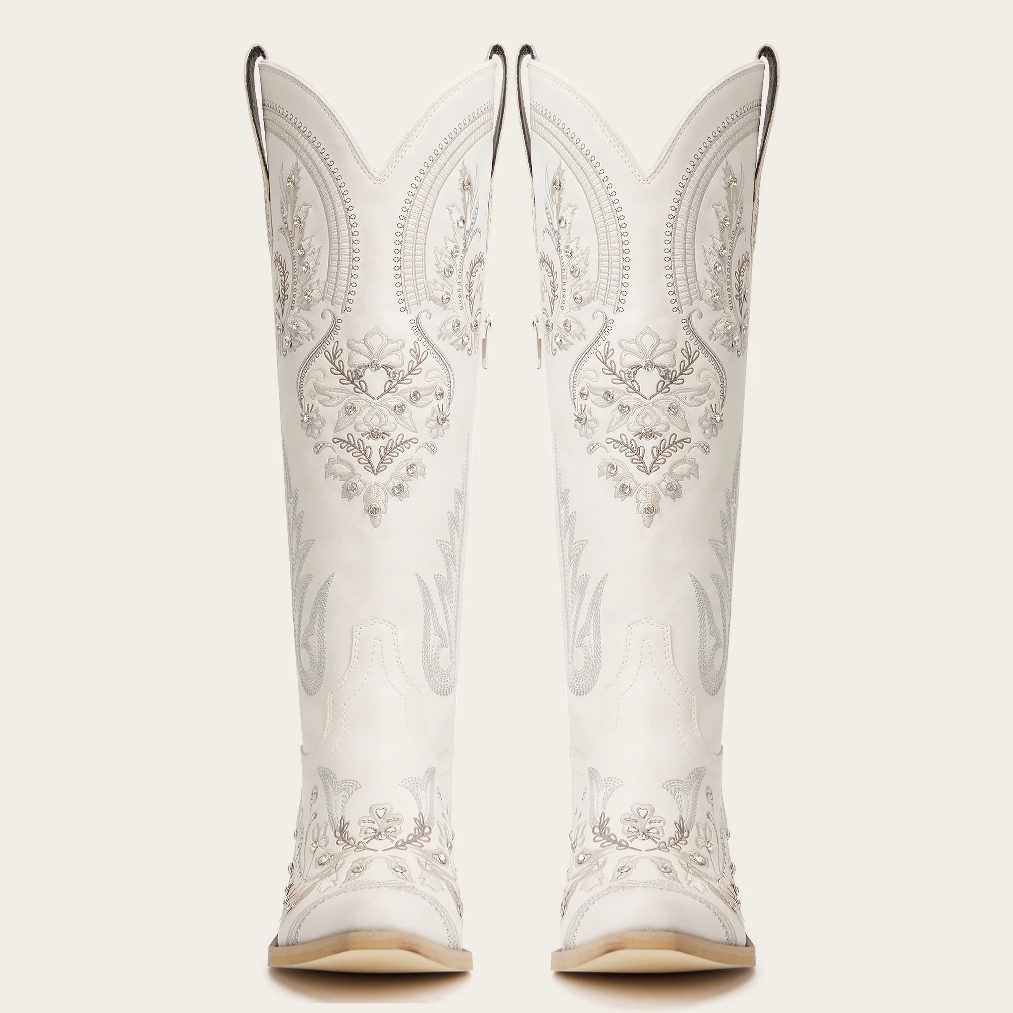 The Aurelia - Ivory Pearl Women's Cowgirl Boots with Snip Toe & Floral Embroidery - Image 8