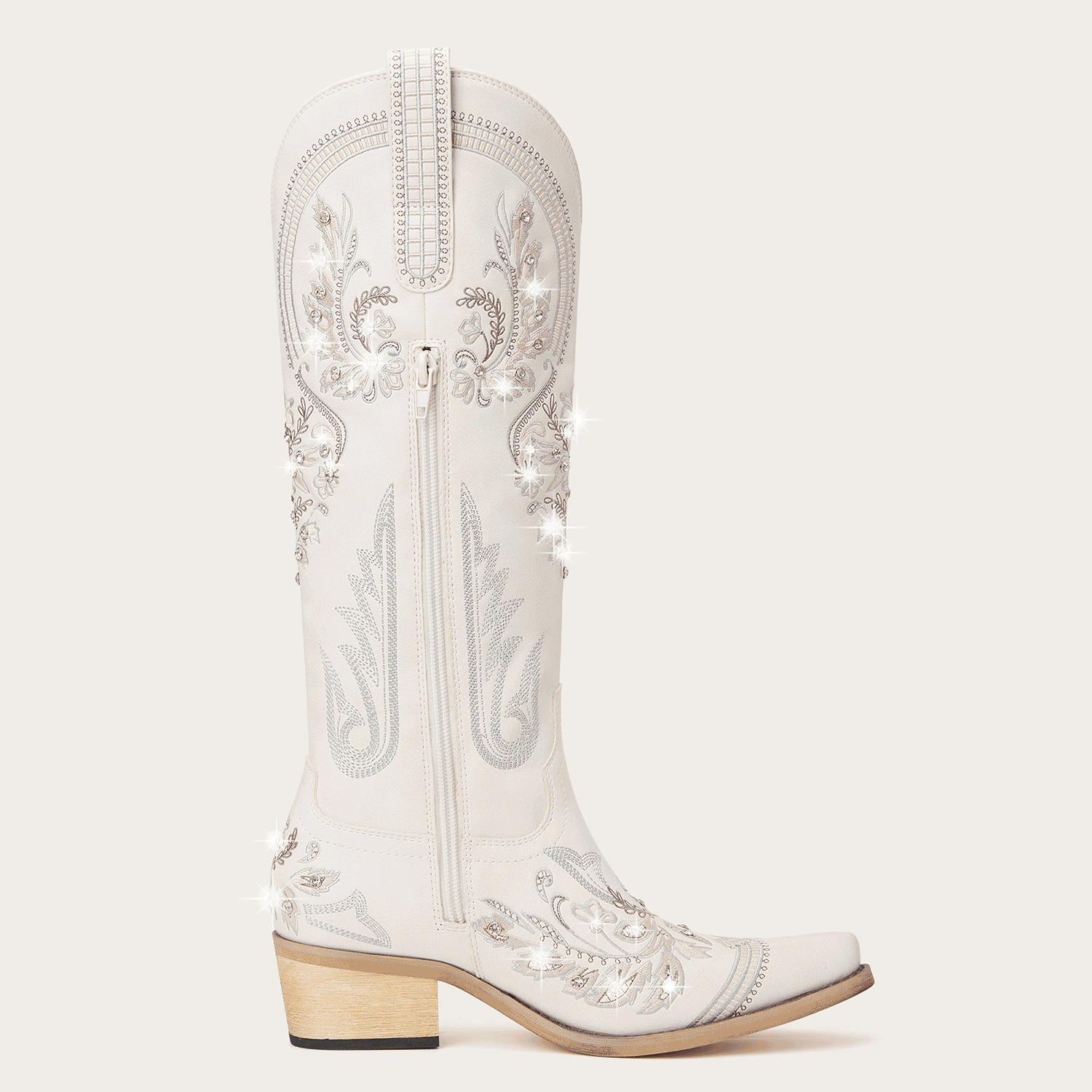 The Aurelia - Ivory Pearl Women's Cowgirl Boots with Snip Toe & Floral Embroidery - Image 9