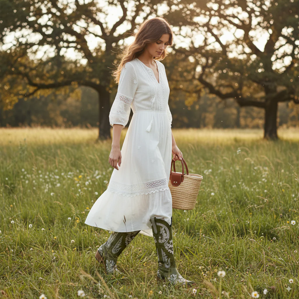 The Aurelia - Olive Green Women's Cowboy Boots with Snip Toe & Floral Embroidery - Image 10