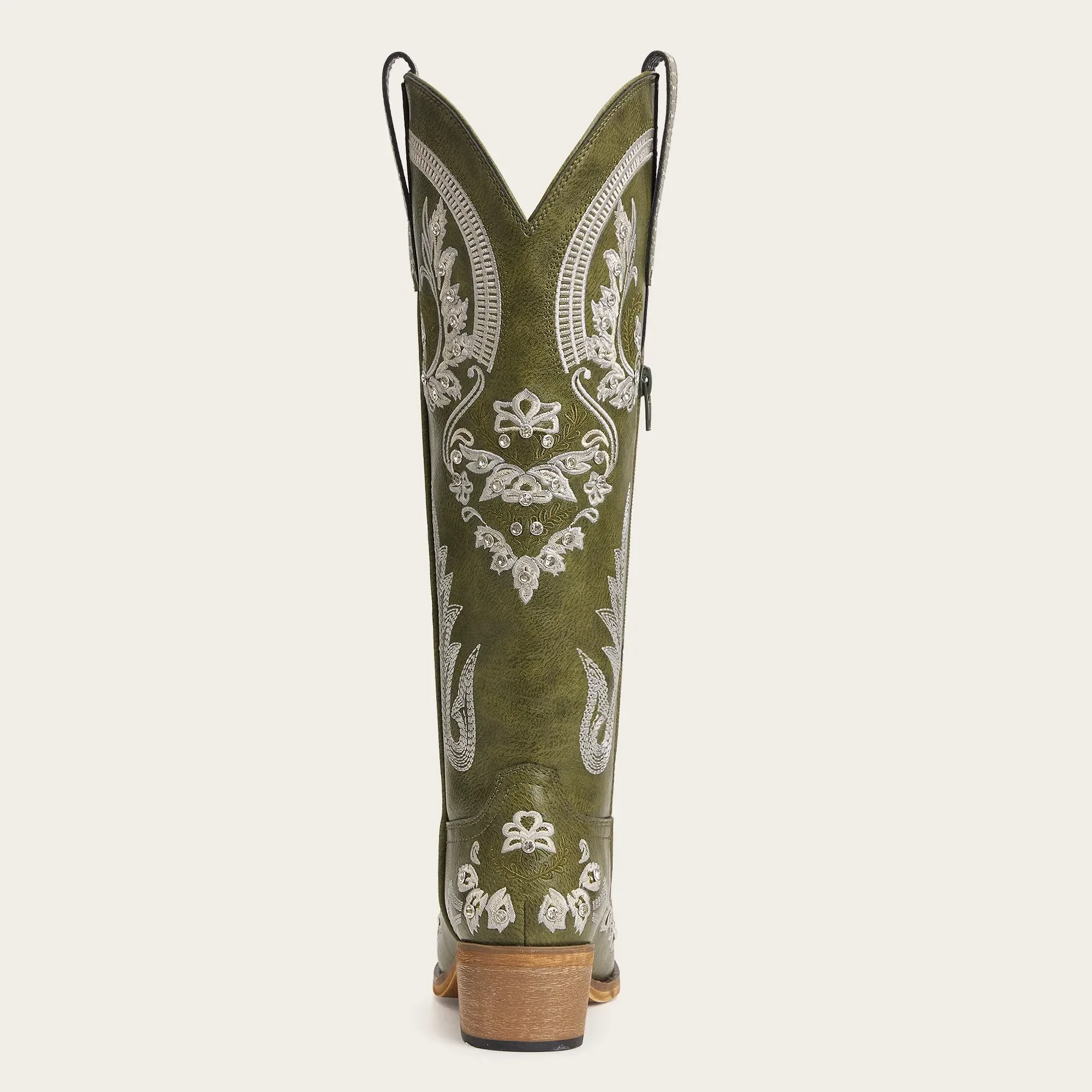 The Aurelia - Olive Green Women's Cowboy Boots with Snip Toe & Floral Embroidery - Image 9