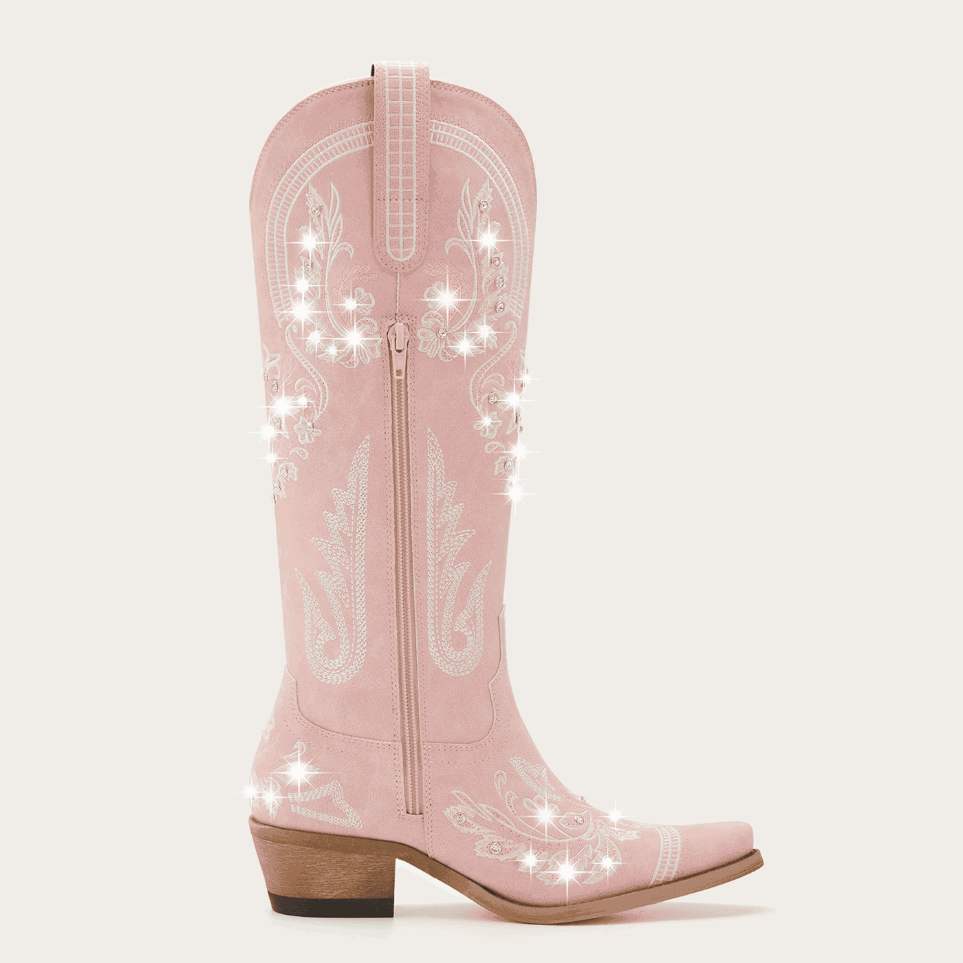 The Aurelia - Pink Women's Cowboy Boots with Snip Toe & Floral Embroidery - Image 8