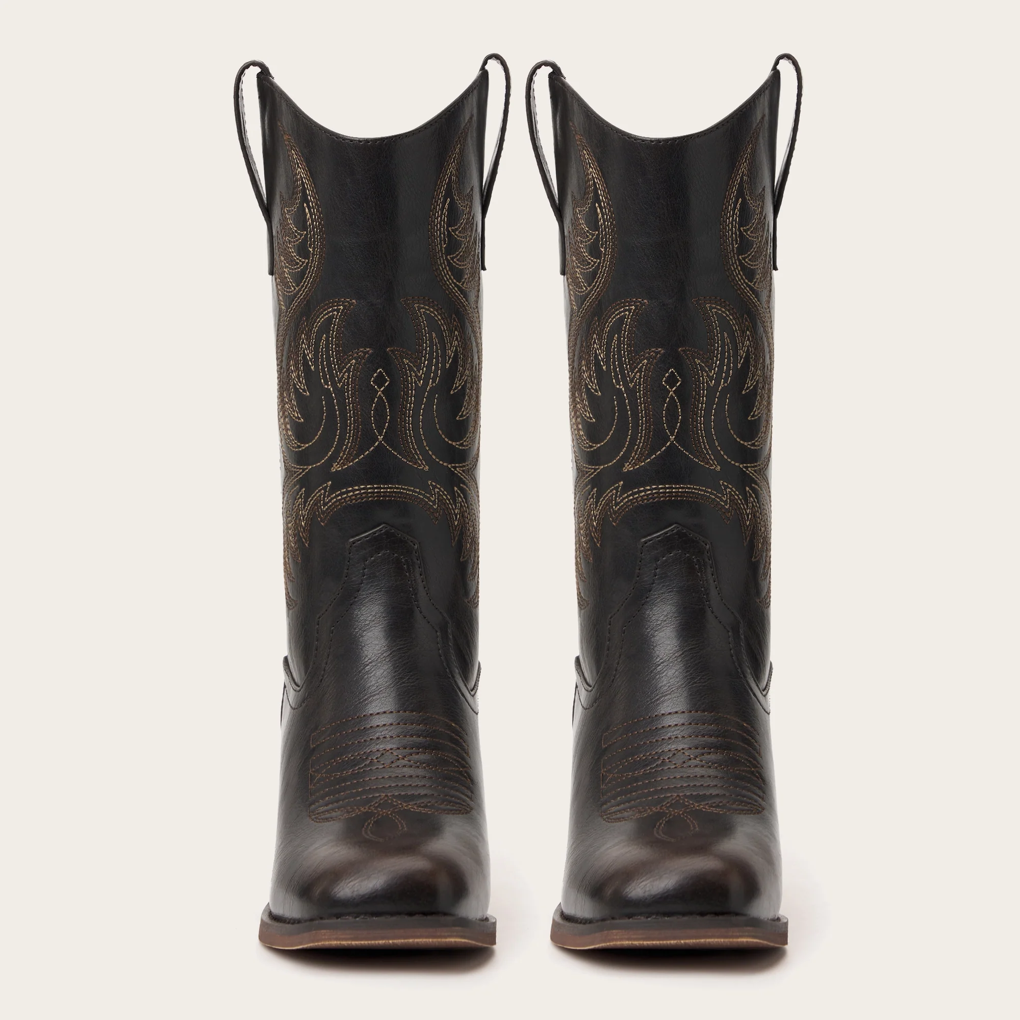 The Bronco - Black Square Toe Embroidered Mid-calf Cowgirl Boots - Image 8