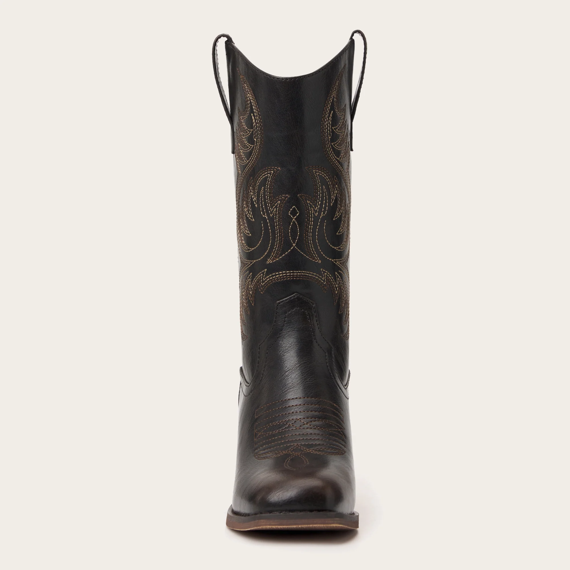 The Bronco - Black Square Toe Embroidered Mid-calf Cowgirl Boots - Image 9