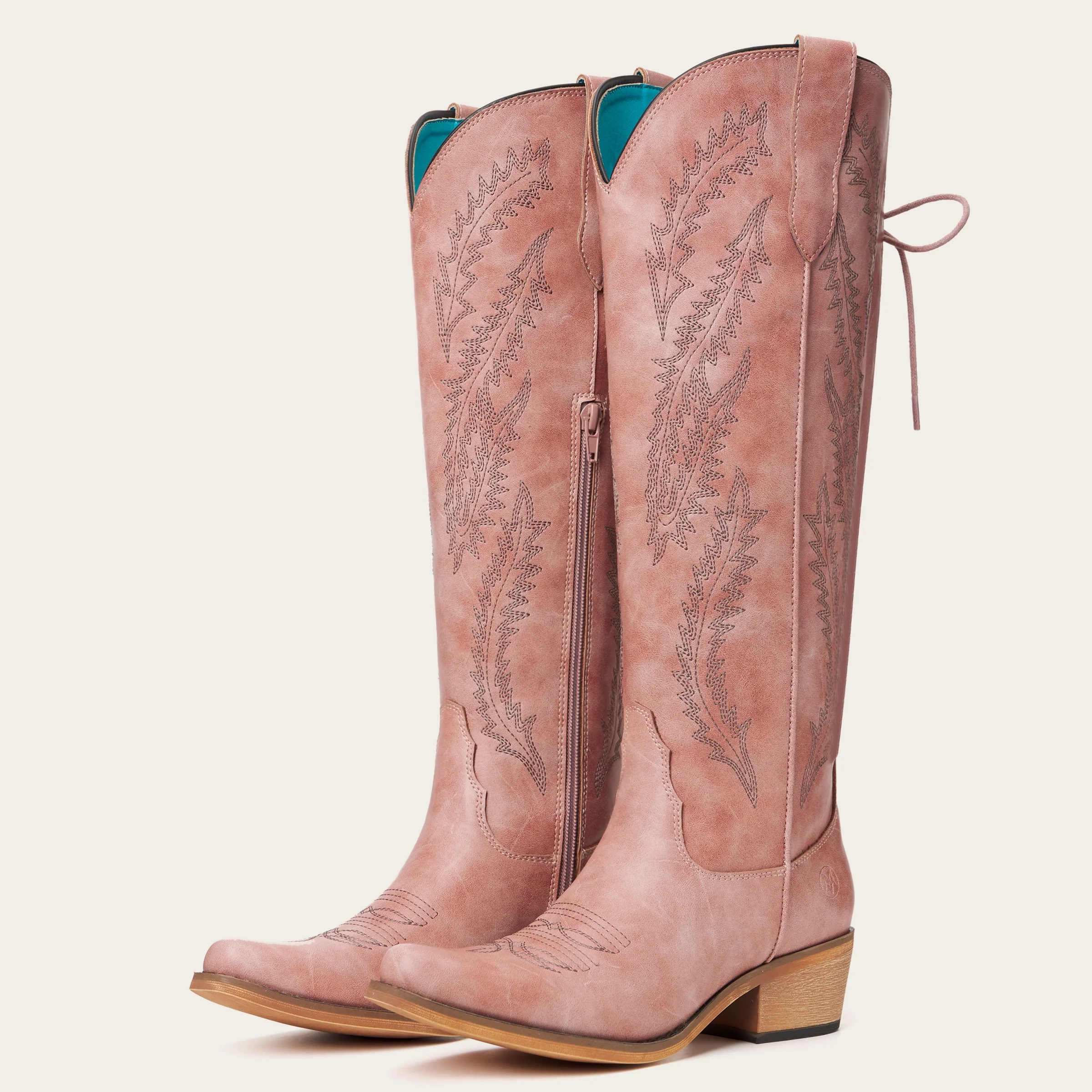 The Cattle - Dusty Rose Tall Wide Calf Western Boots with Tonal Embroidery - Image 5