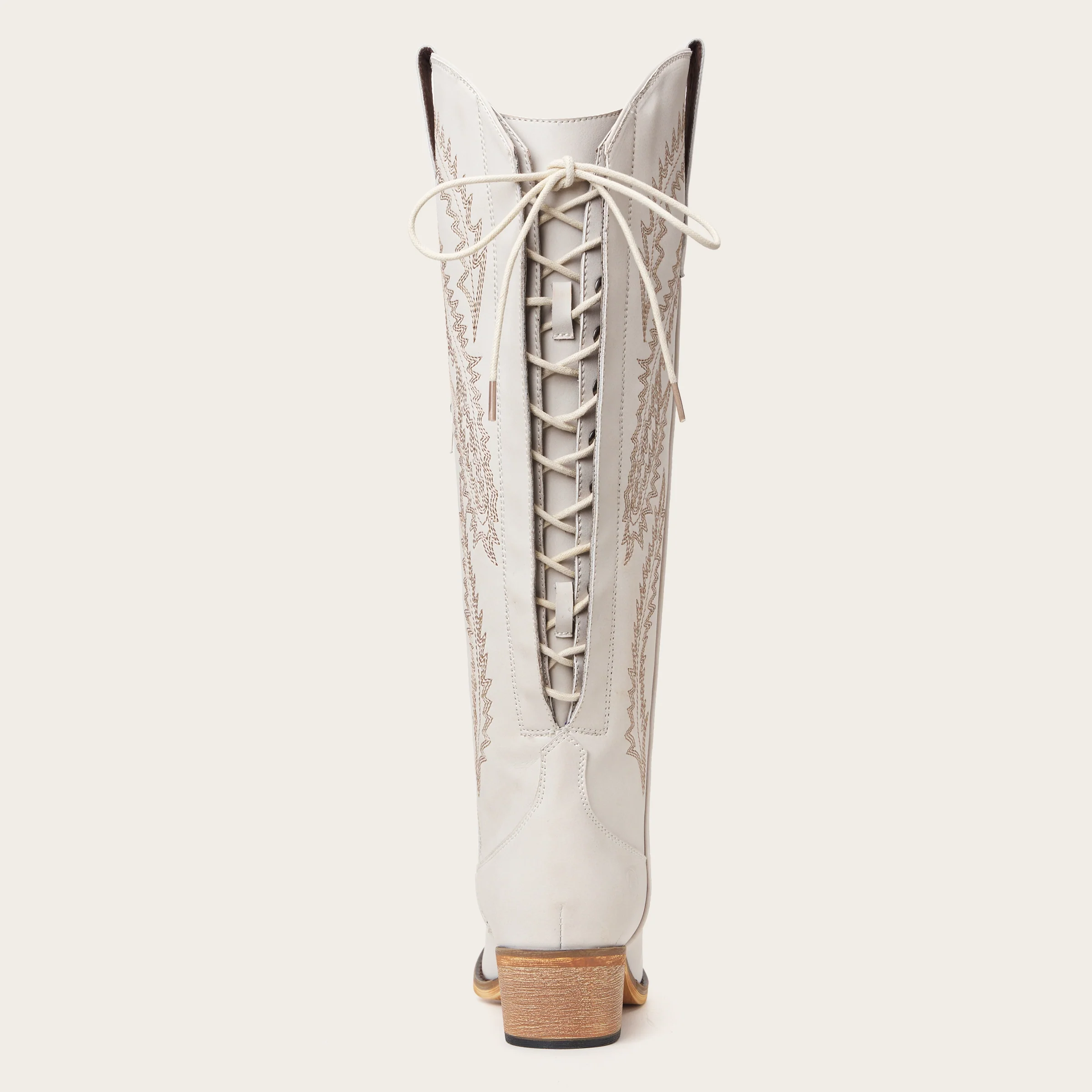 The Cattle - Ivory Tall Wide Calf Western Boots with Tonal Embroidery - Image 10