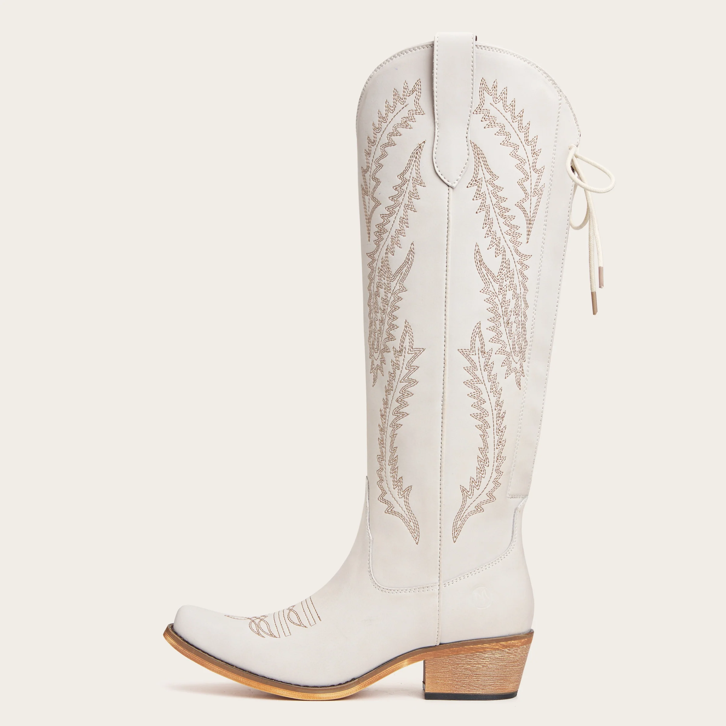 The Cattle - Ivory Tall Wide Calf Western Boots with Tonal Embroidery - Image 4
