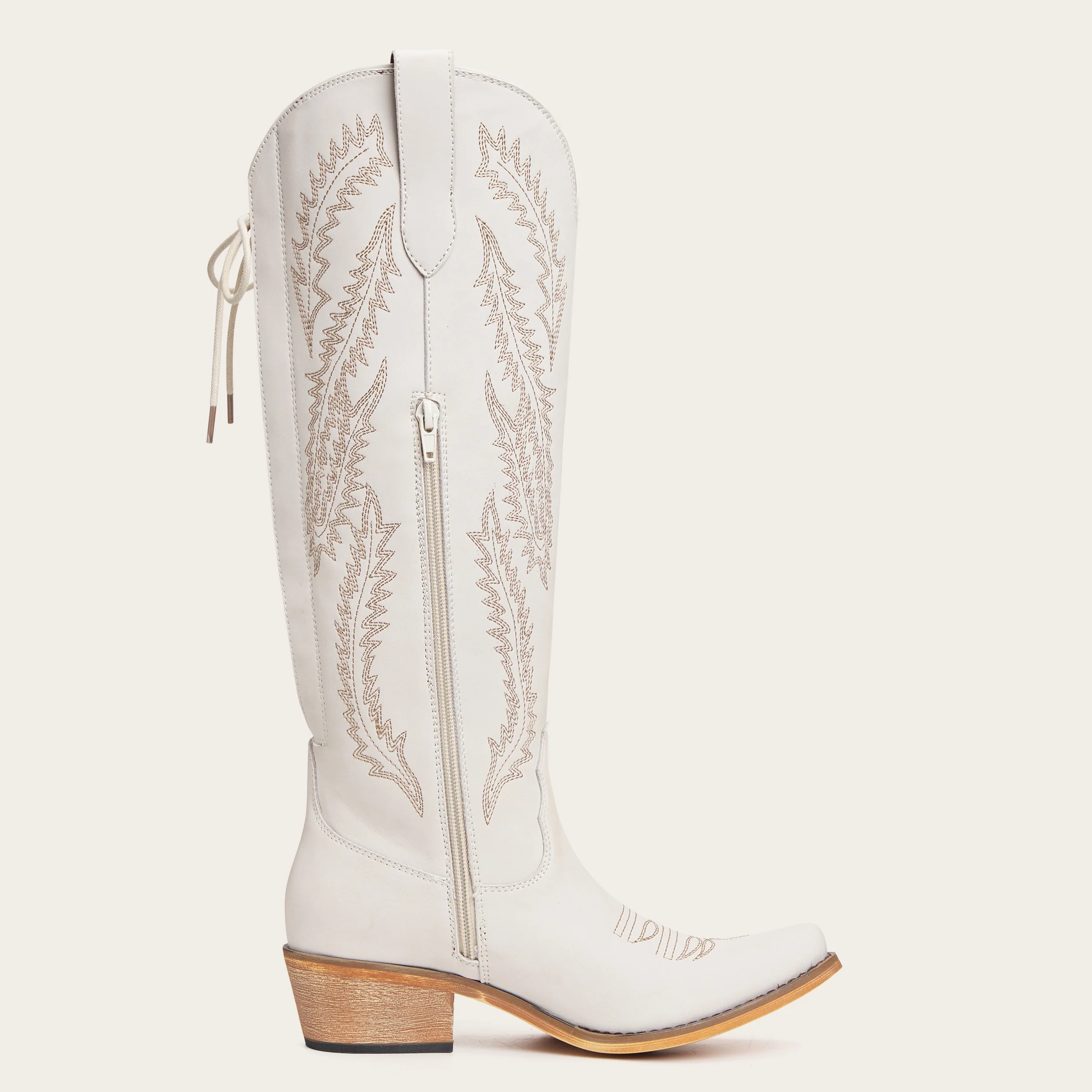 The Cattle - Ivory Tall Wide Calf Western Boots with Tonal Embroidery - Image 7