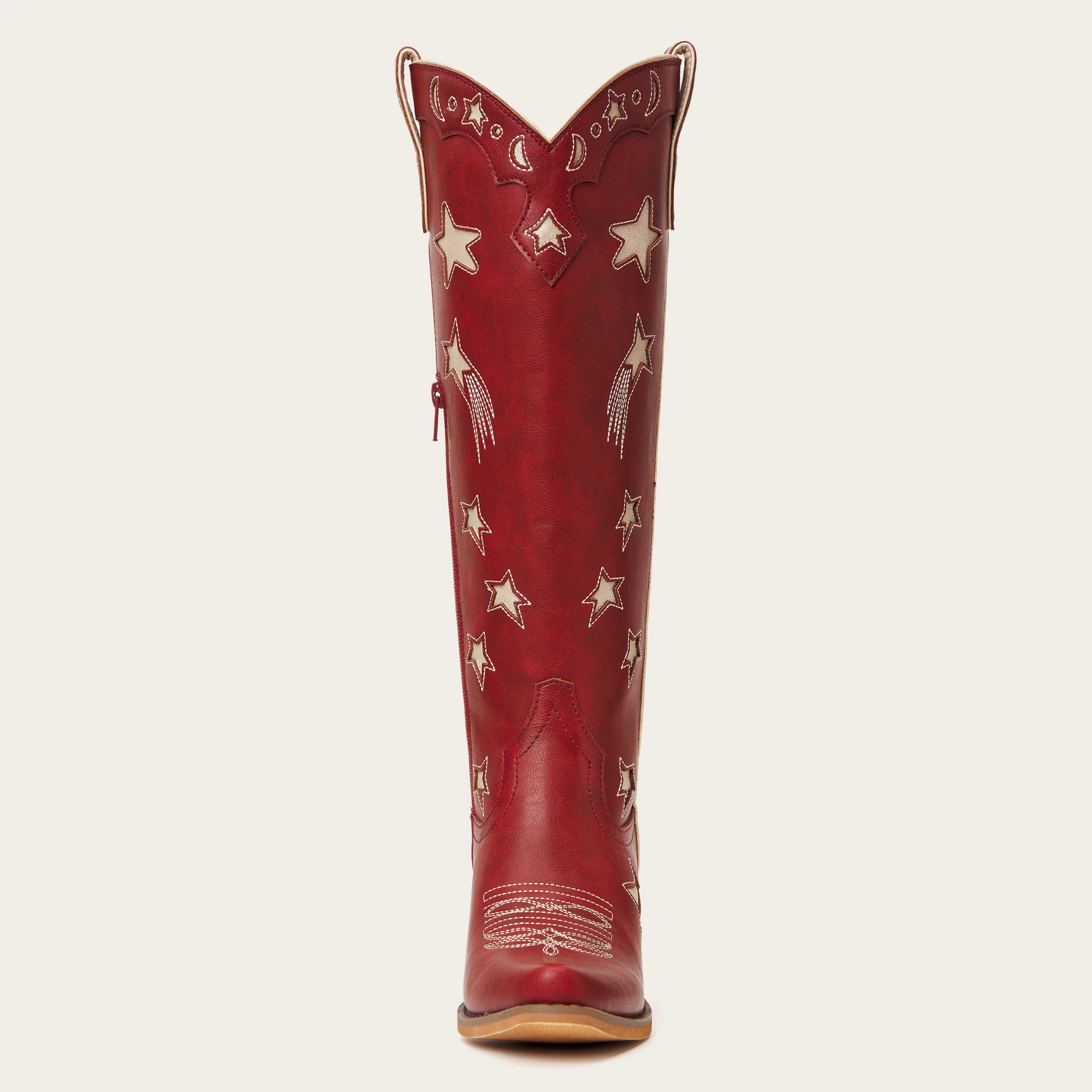The Celestial - Fire Red Snip Toe Starry with Moon Cutout Tall Cowgirl Boots - Image 10