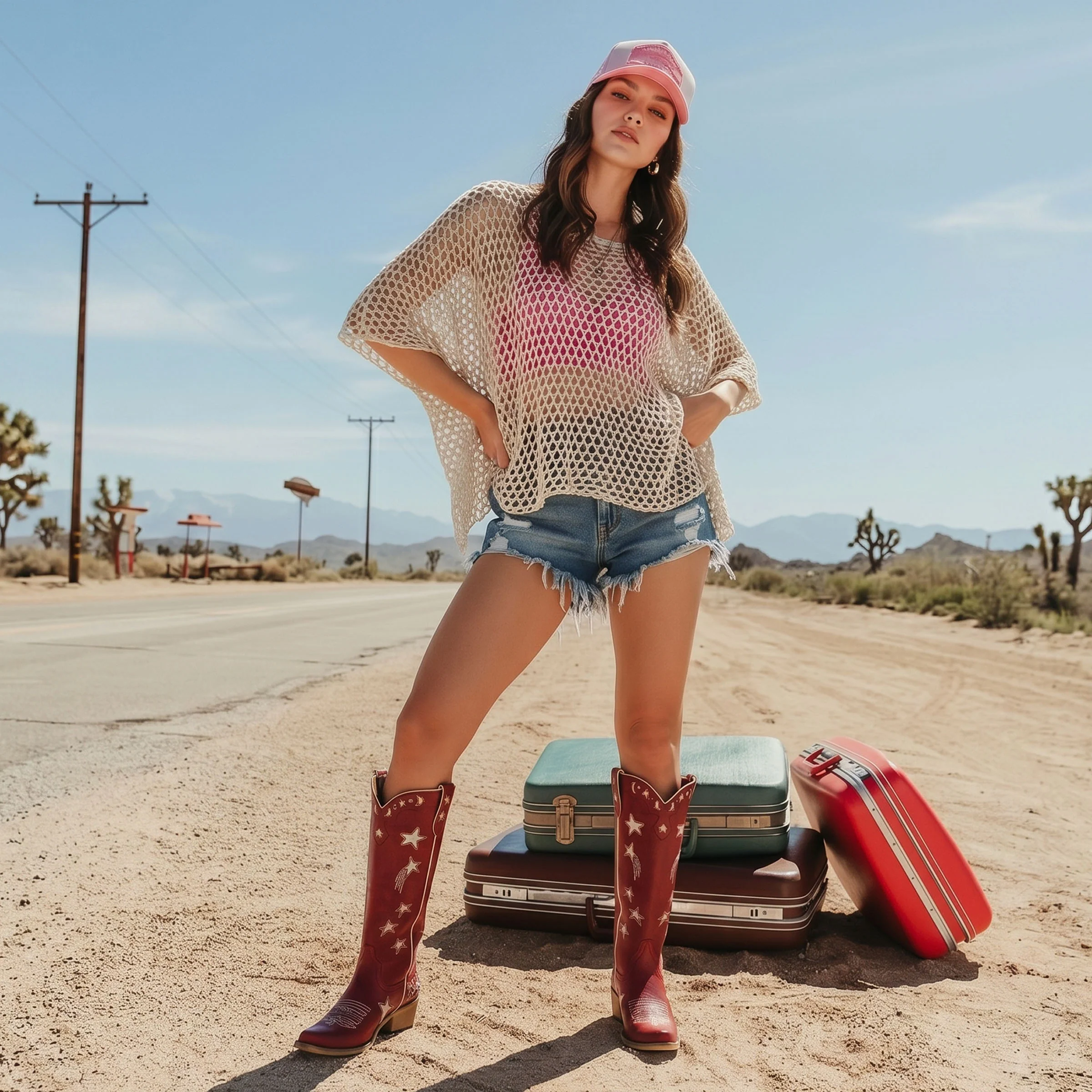The Celestial - Fire Red Snip Toe Starry with Moon Cutout Tall Cowgirl Boots - Image 3