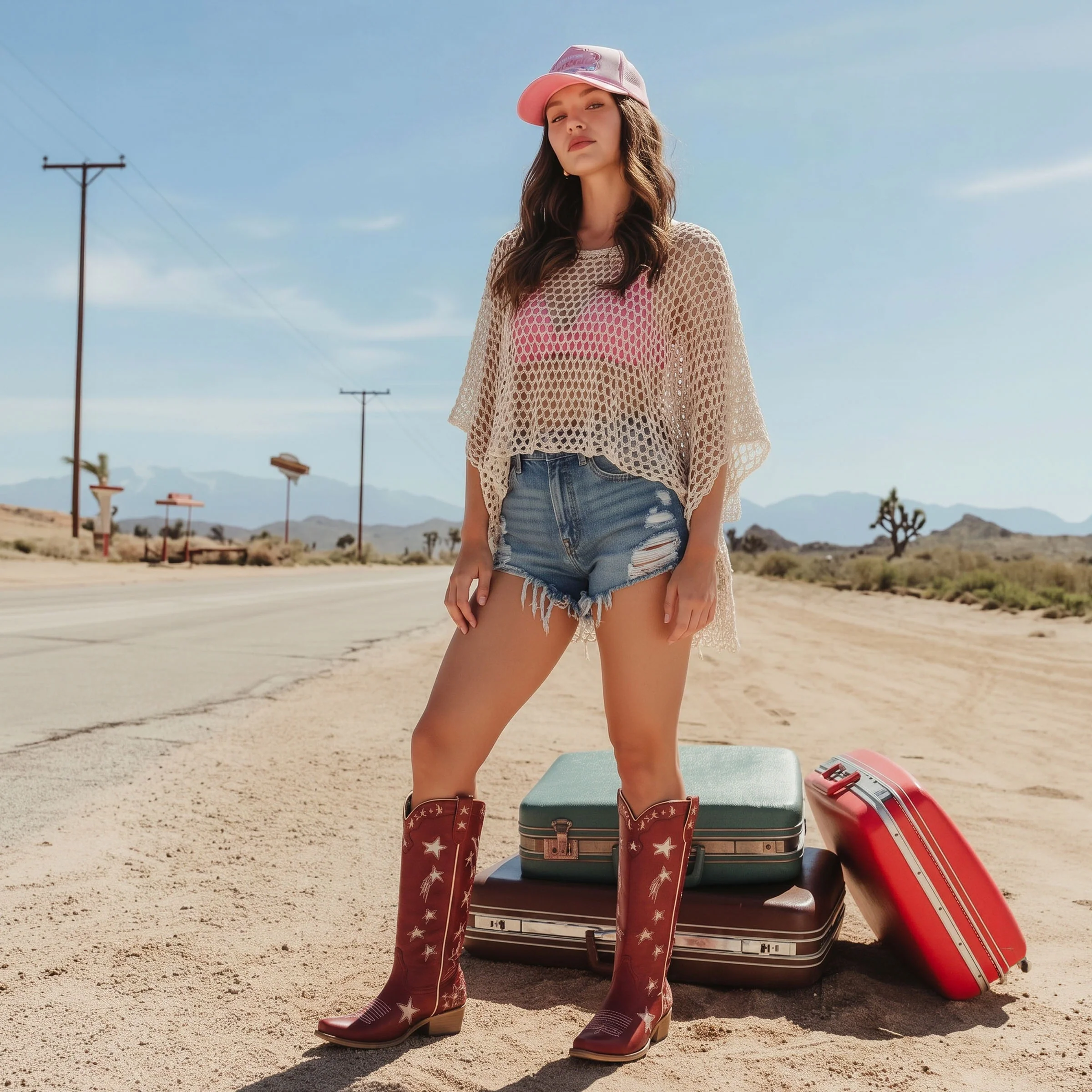 The Celestial - Fire Red Snip Toe Starry with Moon Cutout Tall Cowgirl Boots - Image 6