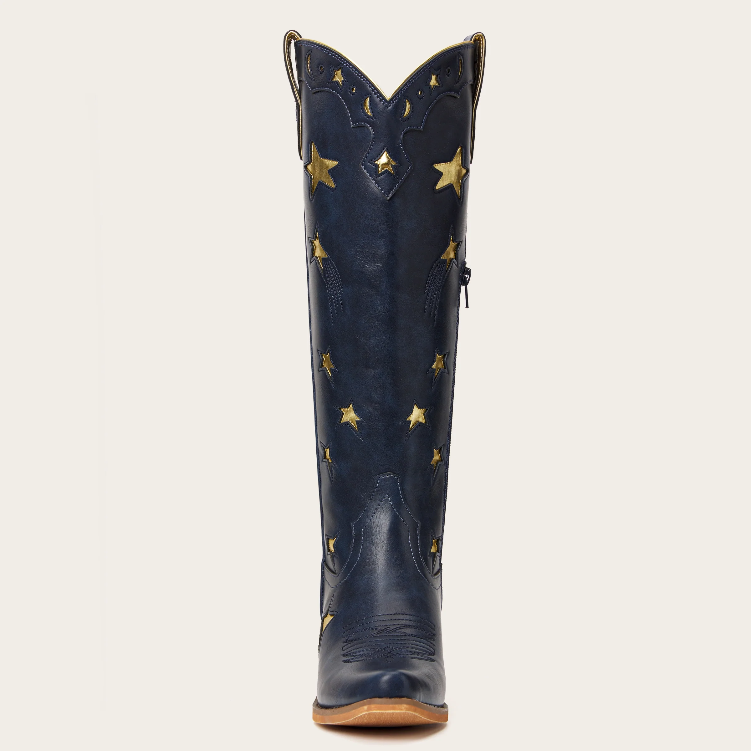 The Celestial - Midnight Blue Snip Toe Starry with Moon Cutout Tall Cowgirl Boots - Image 10