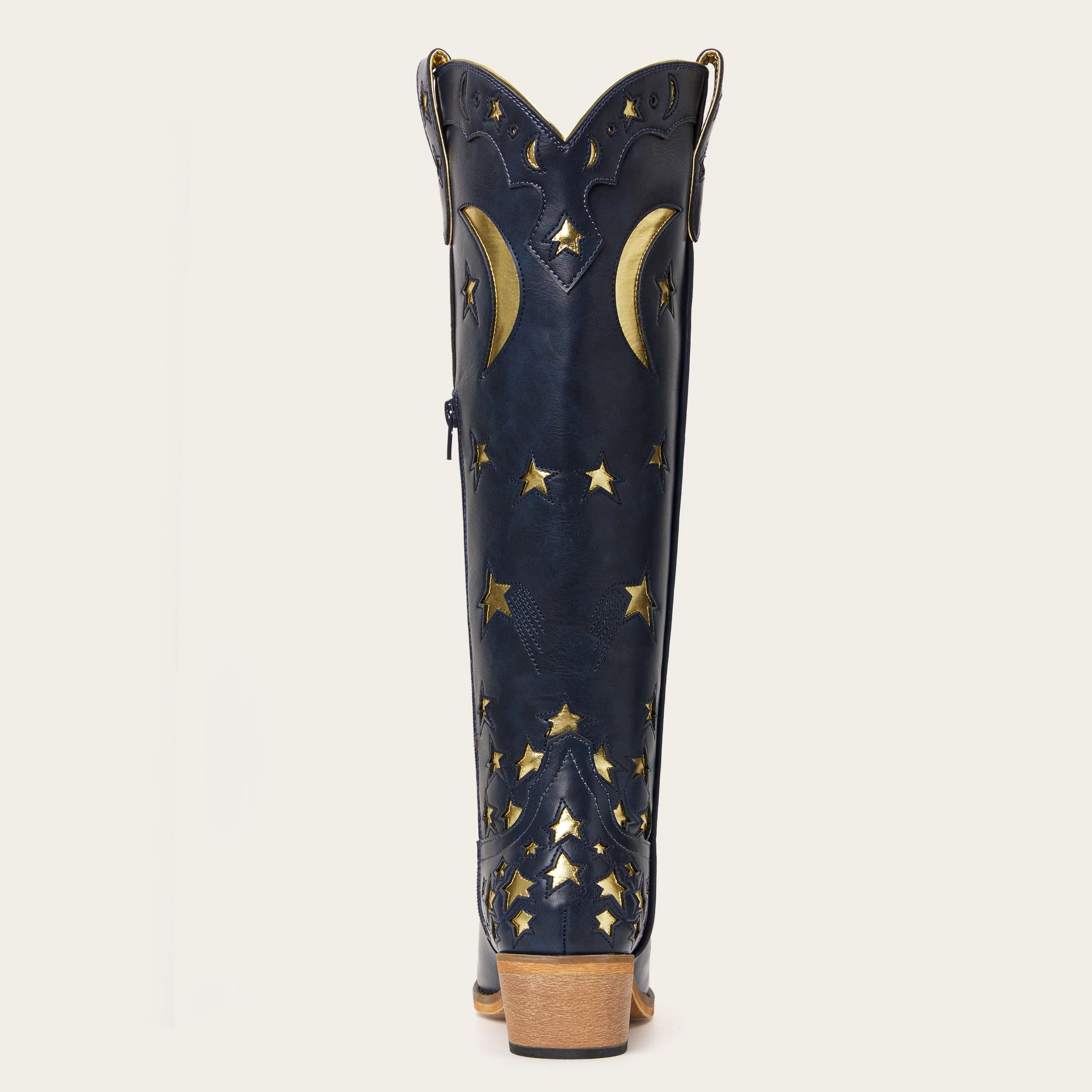 The Celestial - Midnight Blue Snip Toe Starry with Moon Cutout Tall Cowgirl Boots - Image 11